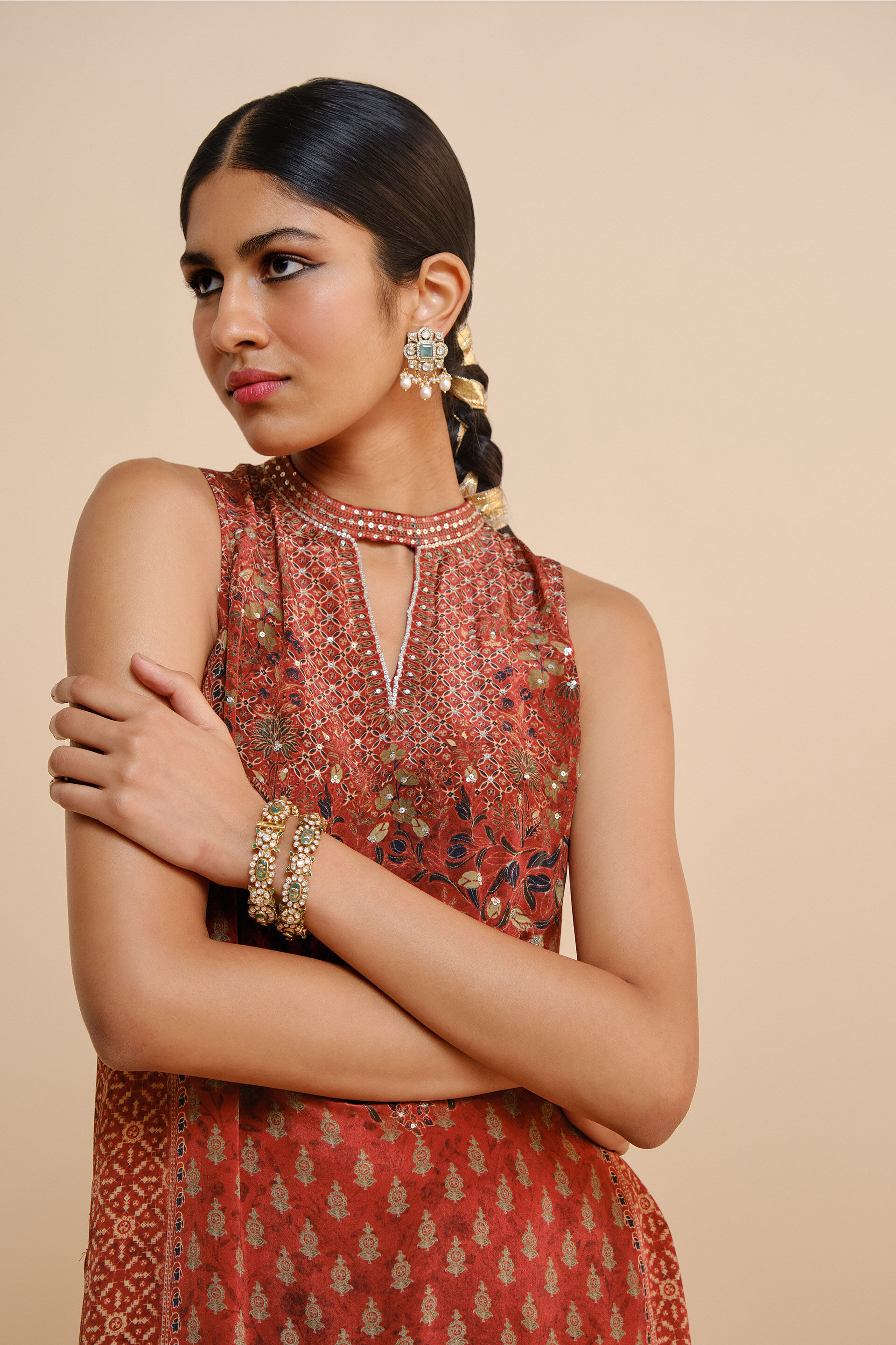 Emira A-line Kurta Set - Red, Red, image 4