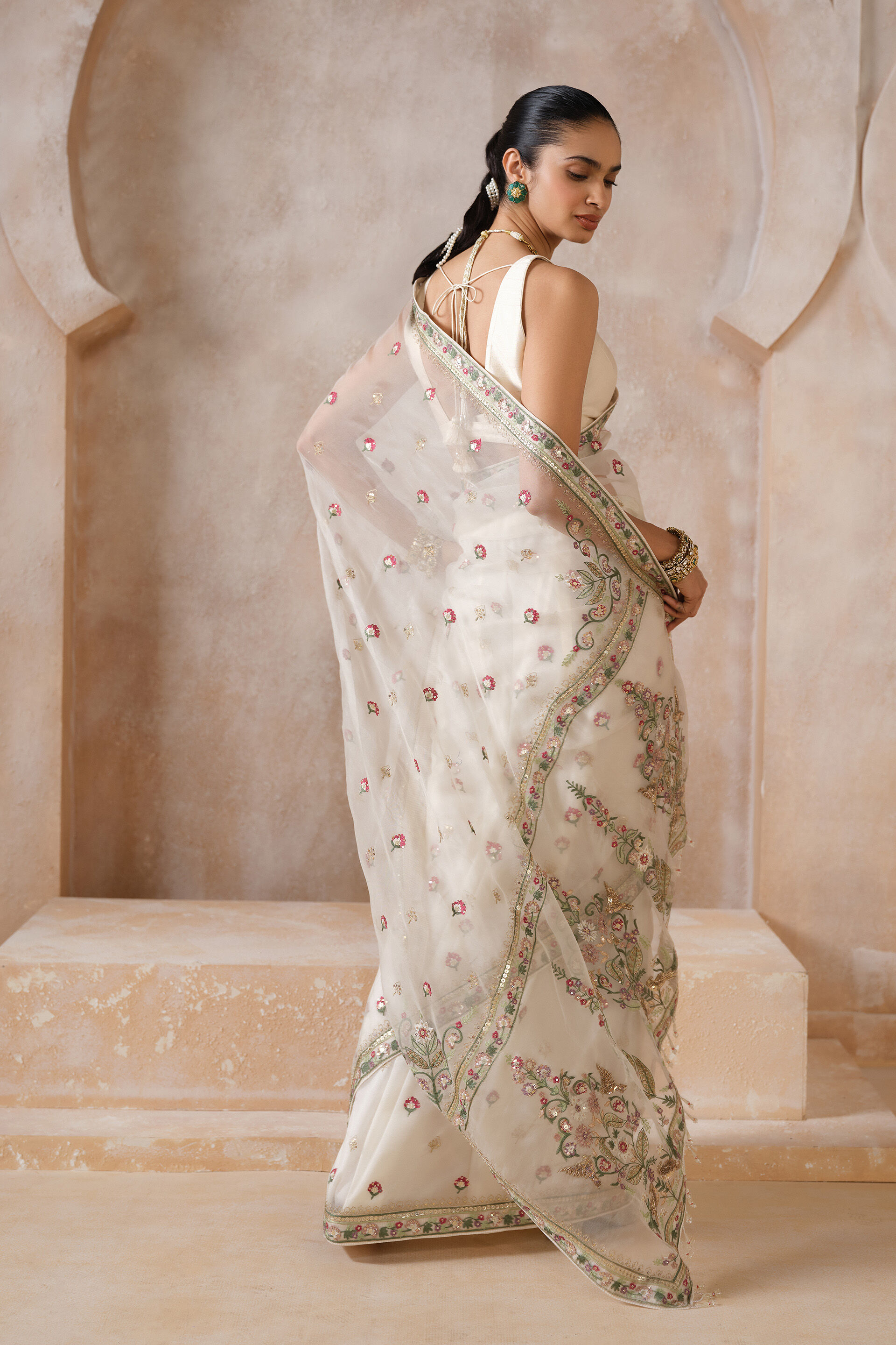 Anaysha Embroidered Silk Saree Set - Ivory