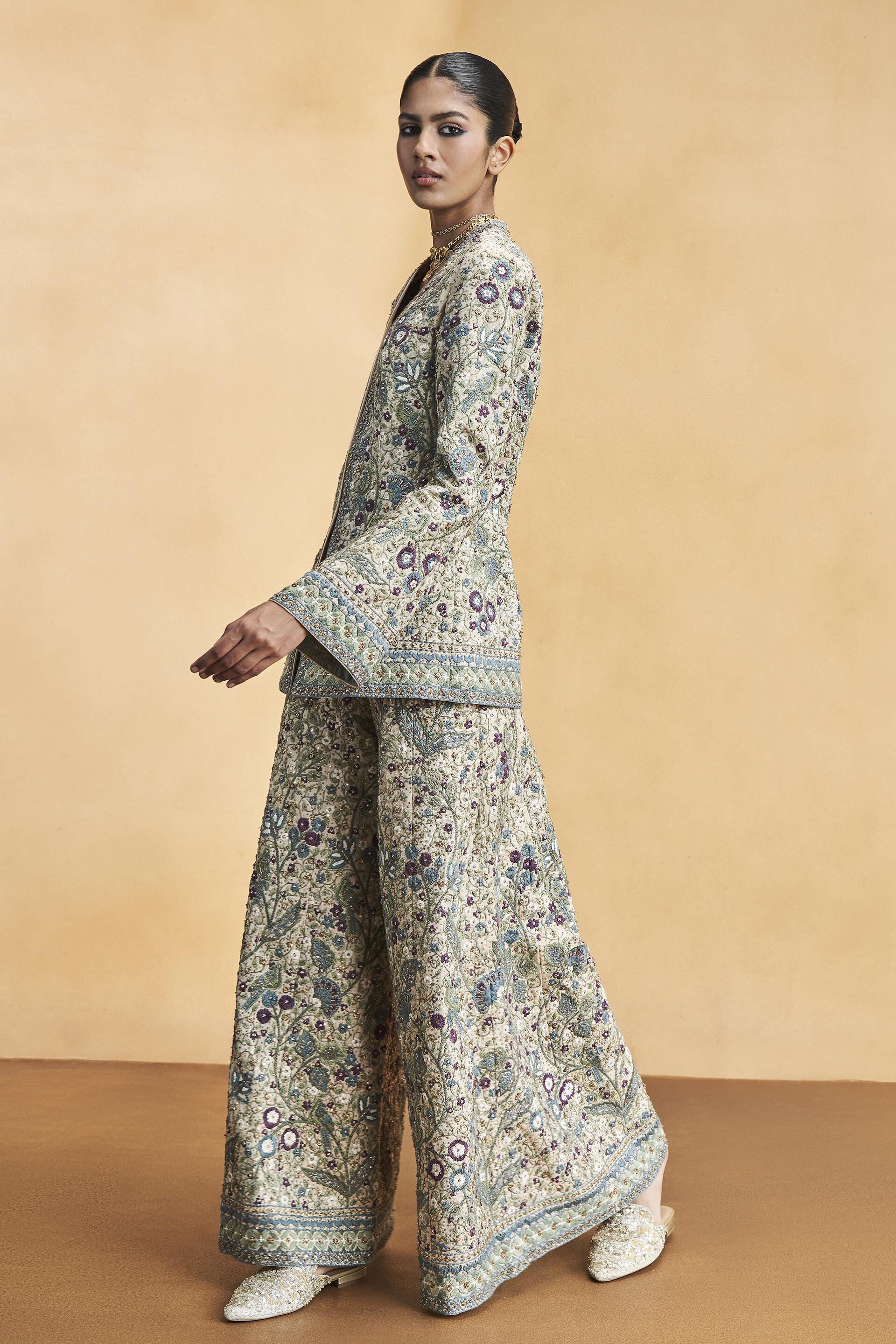 Flora and Fauna Zari Pant Set - Gold, Gold, image 2