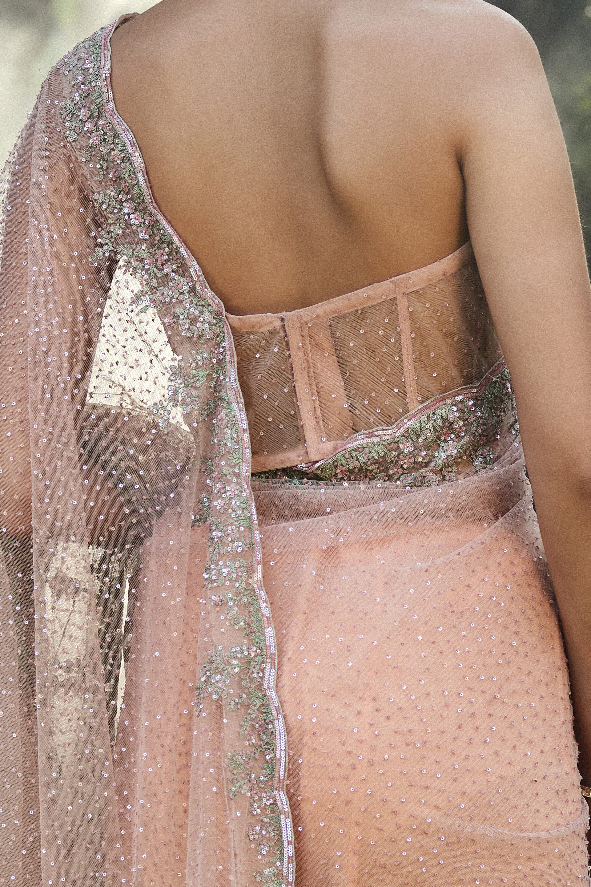 Roseway Embroidered Saree - Blush, Multi Color, image 9