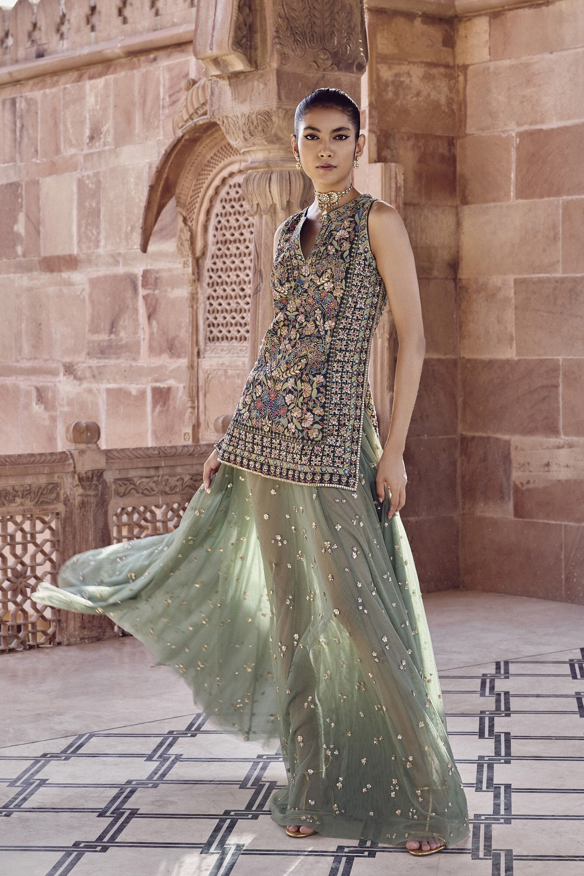 Floresta Embroidered Skirt Set - Sage, Green, image 3