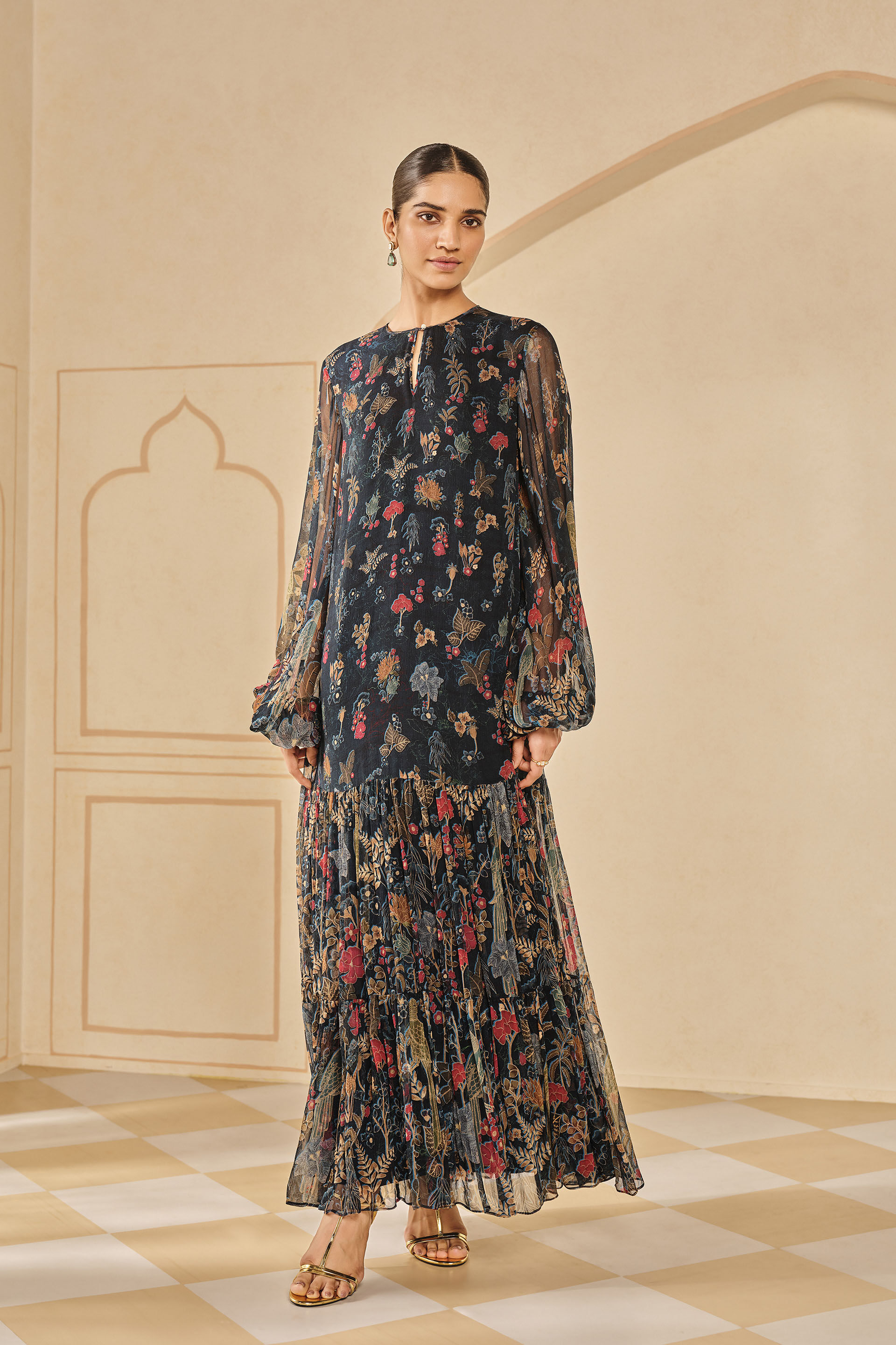 Miyako Printed Silk Kaftan - Blue, Blue, image 1