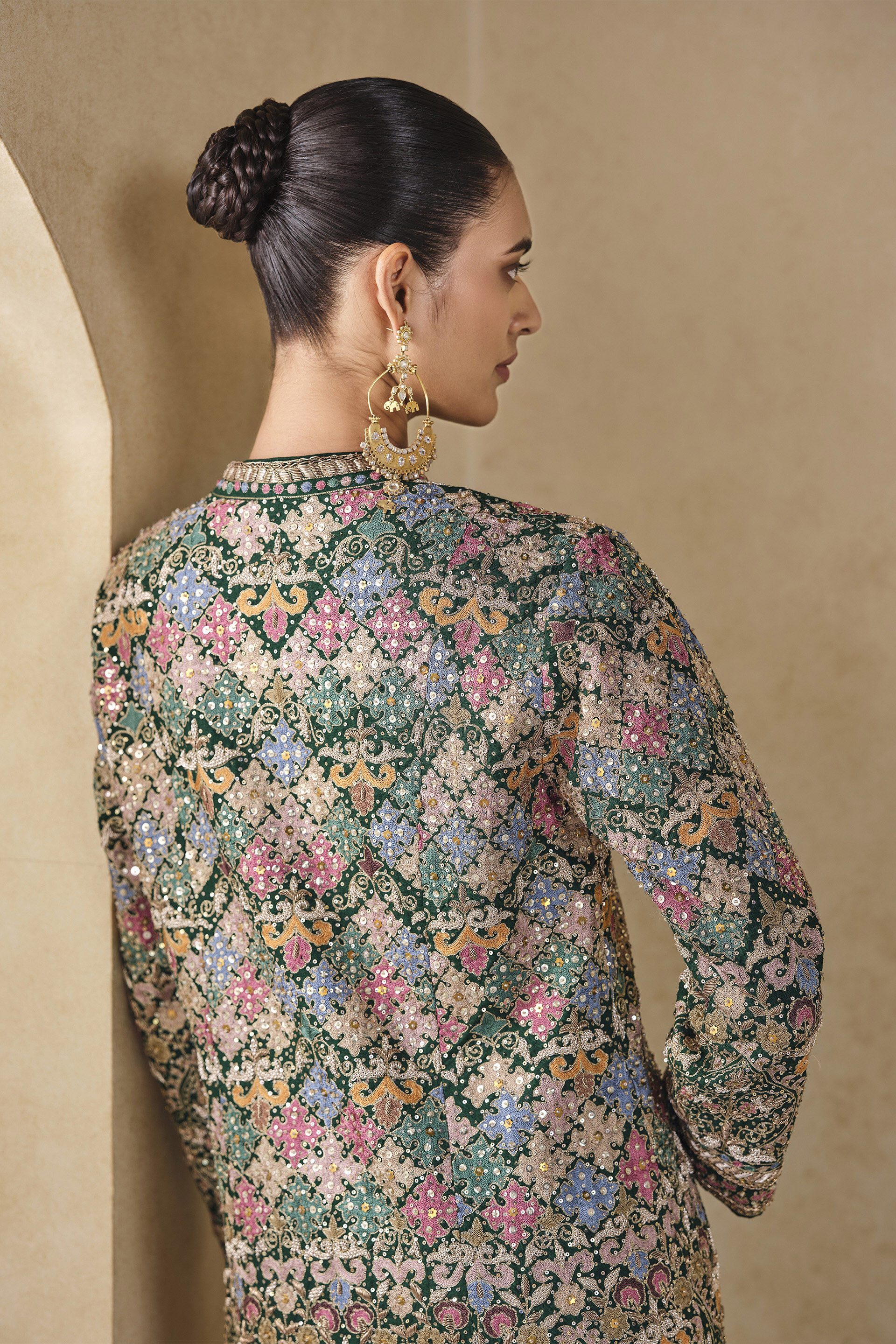 Symphony Of The Wildforest Embroidered Silk Jacket Set - Green, Green, image 5