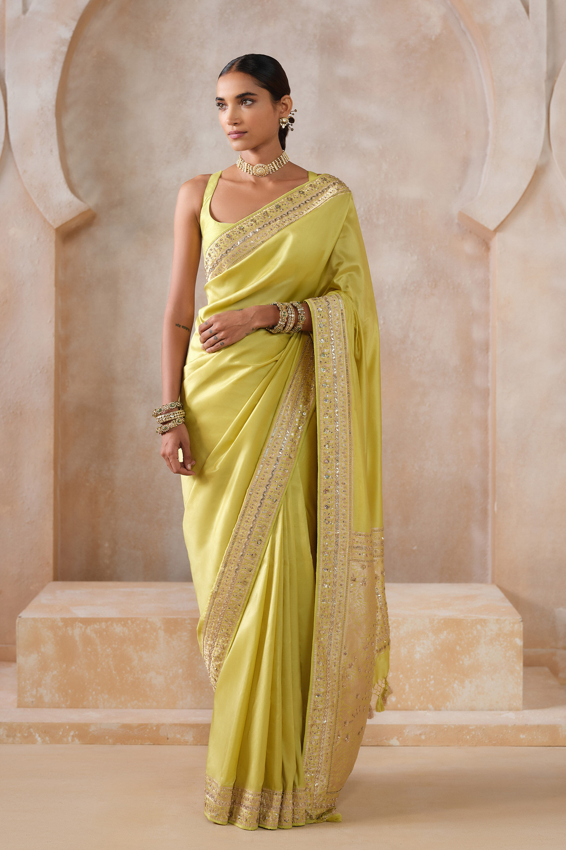 Sumarni Handwoven Benarasi Silk Saree - Lime