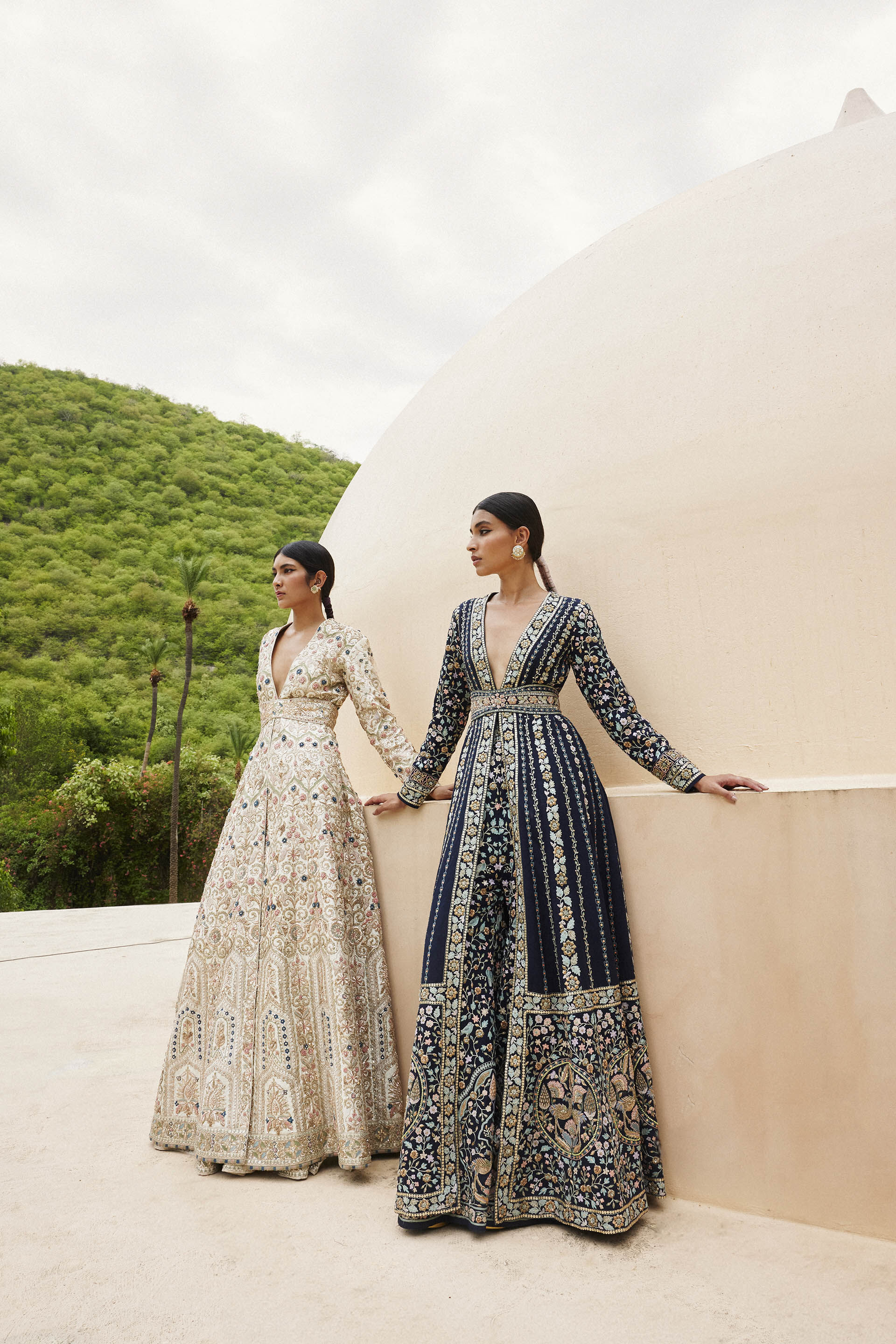 Akila Zardozi & Resham Silk Jacket Set - Navy Blue, Navy Blue, image 3