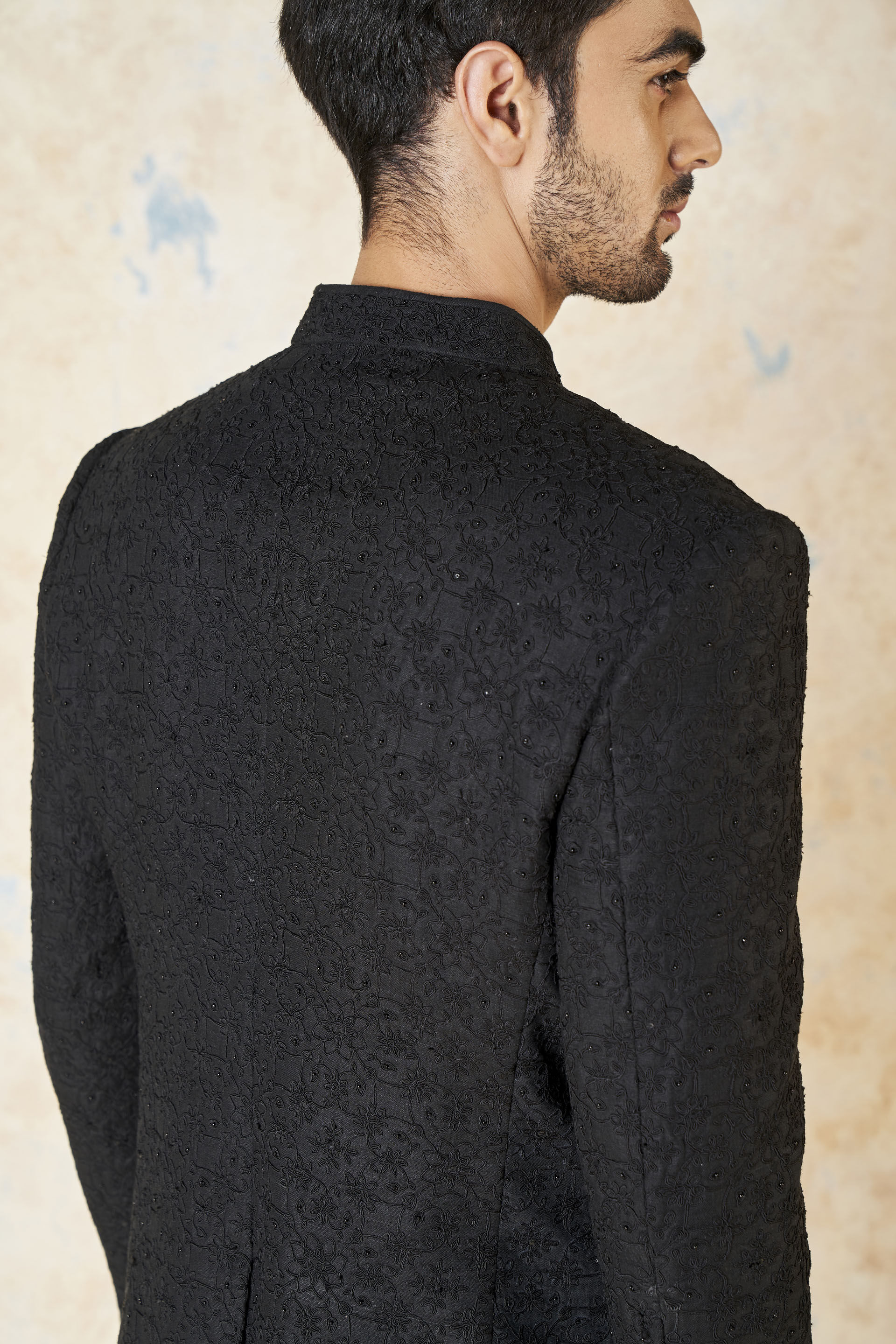 Aadav Embroidered Cord Silk Bandhgala - Black, Black, image 9