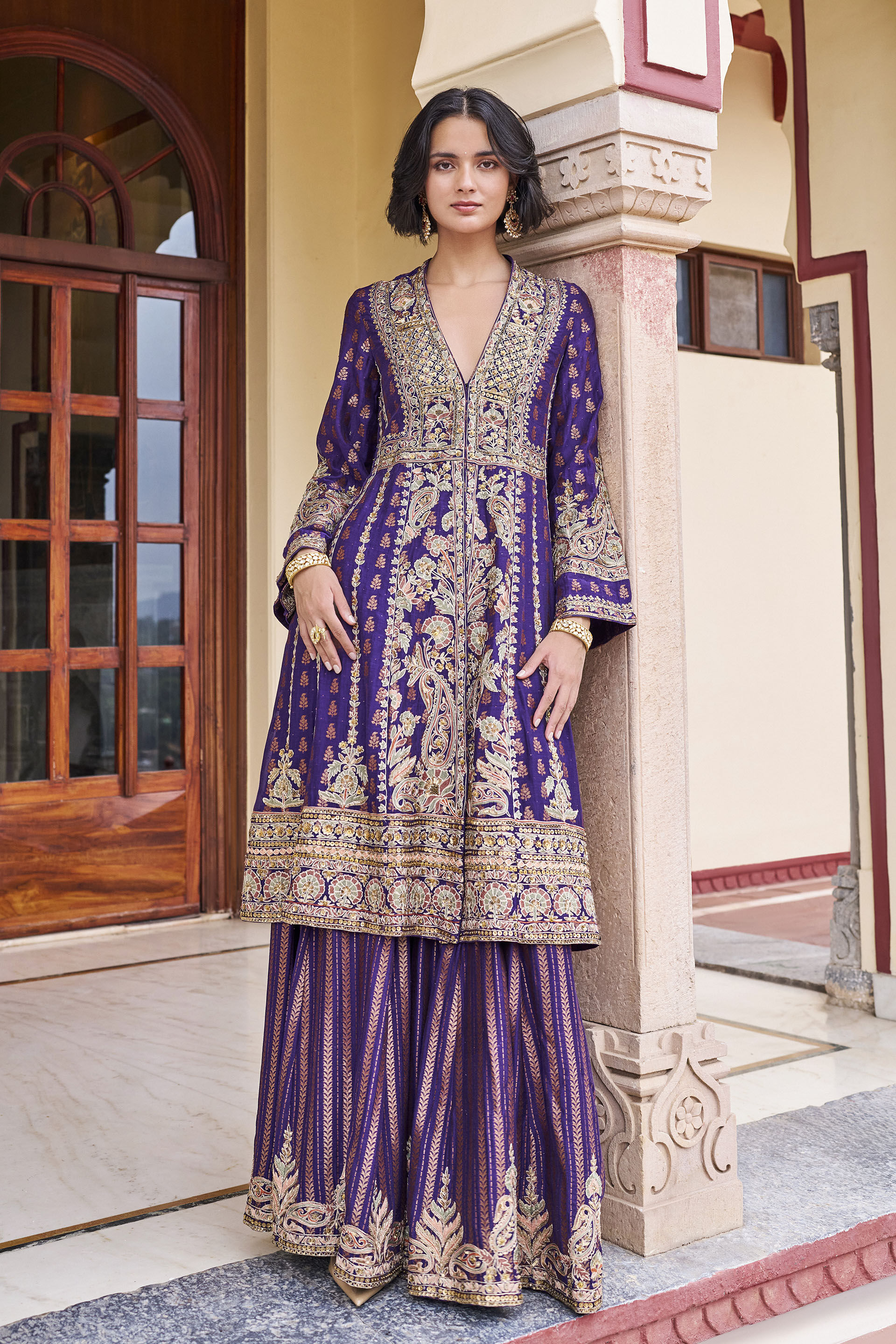 Charisma Woven Benarasi Mul Sharara Set - ​Purple, Purple, image 1