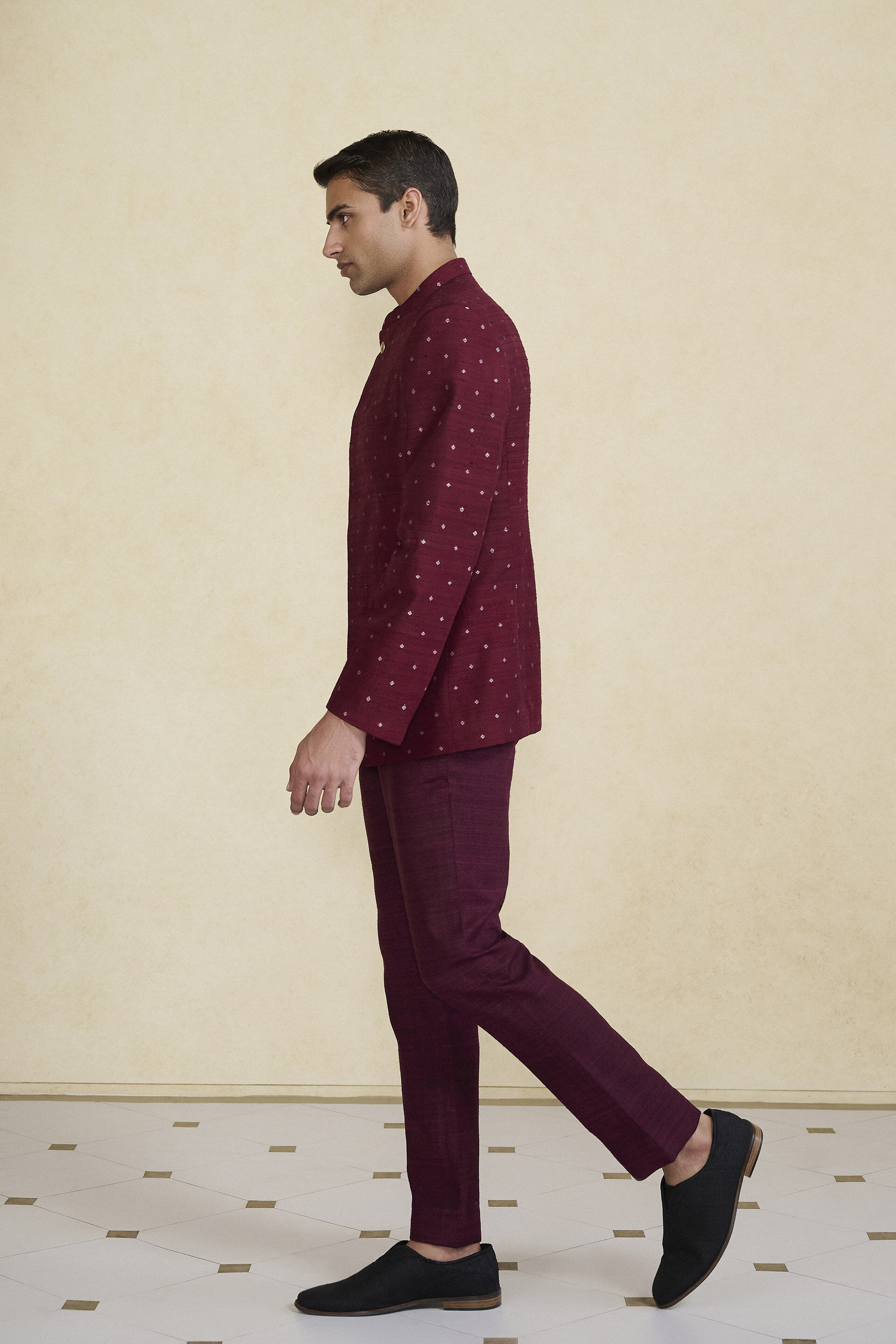 Sohaib Silk Bandhgala - Maroon, Maroon, image 3