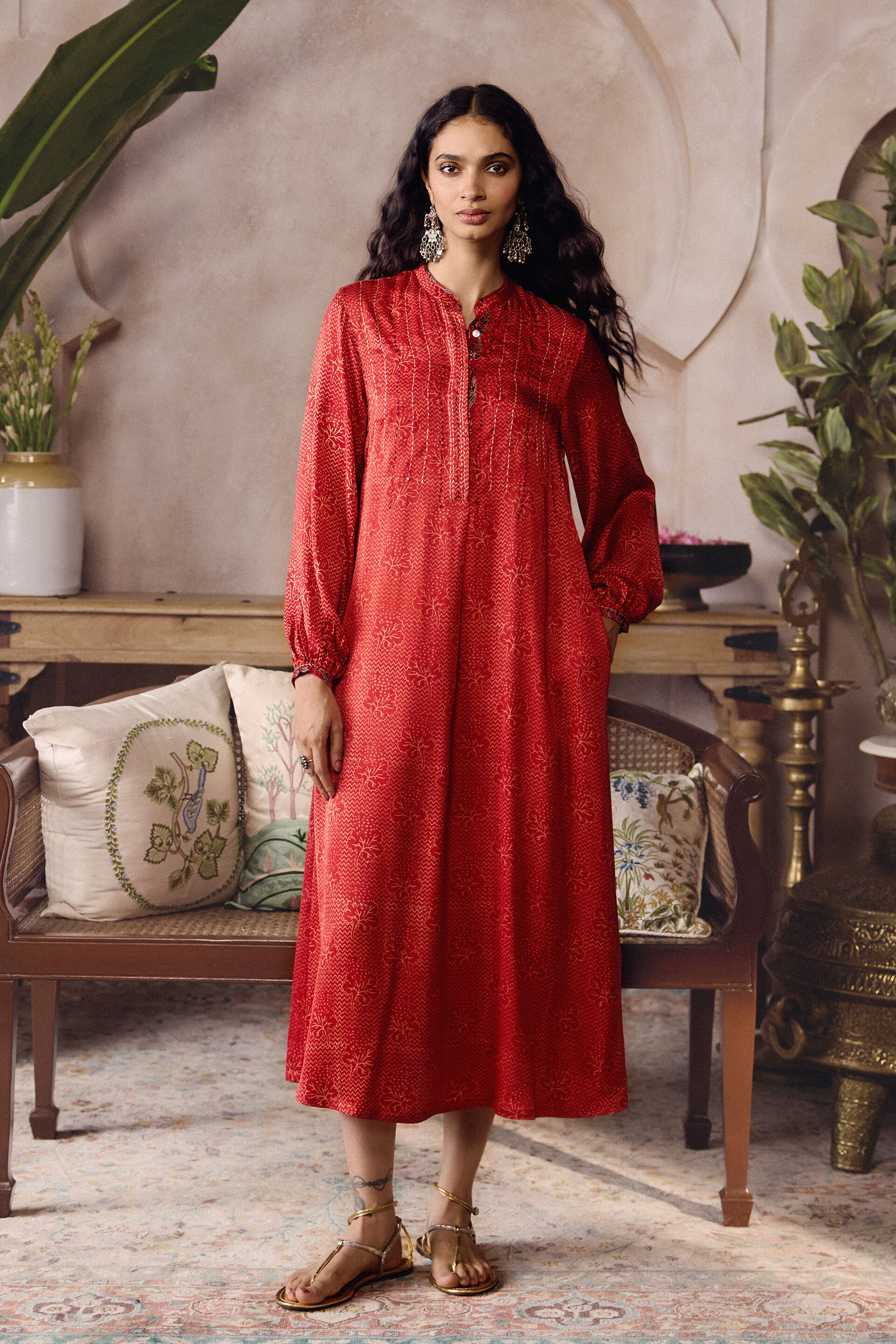 Kemora Ajrakh Hand-block Printed Dress - Red