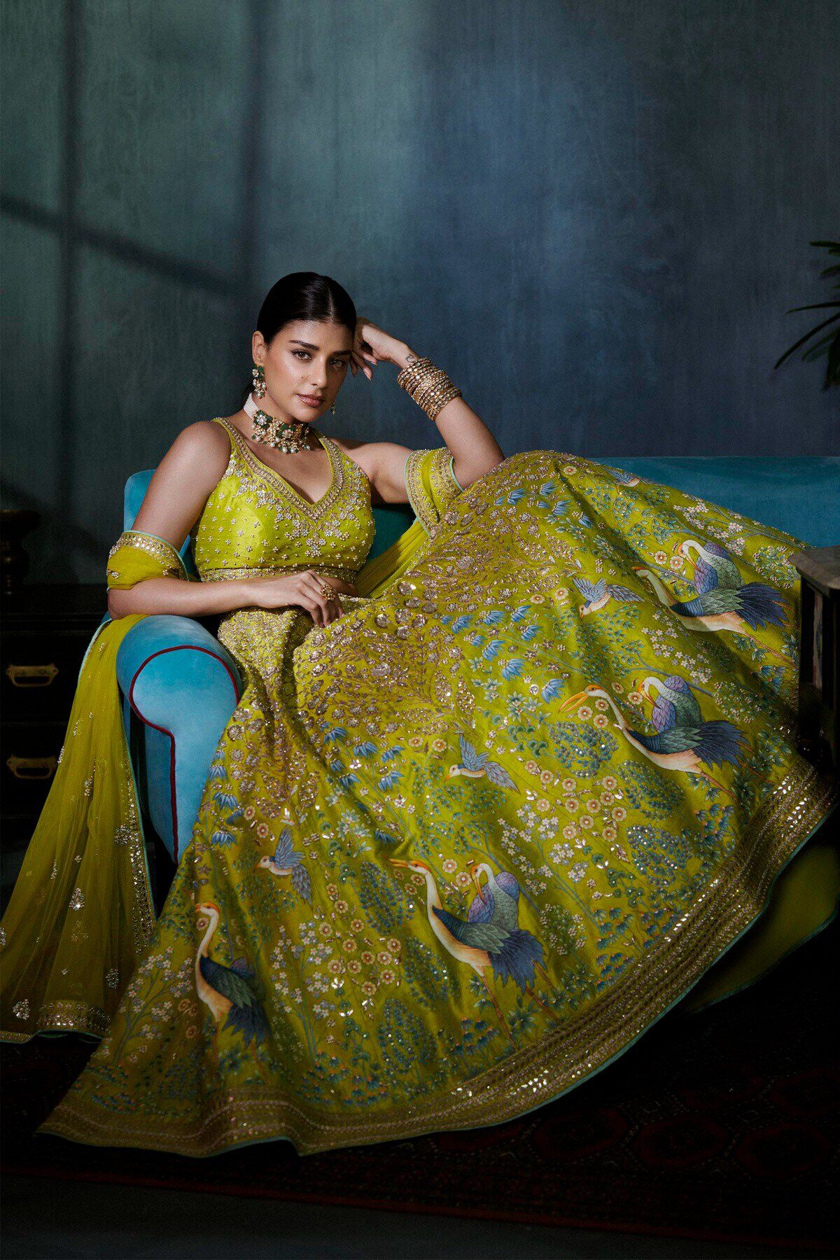 Hea Pichhwai Lehenga Set - Lime