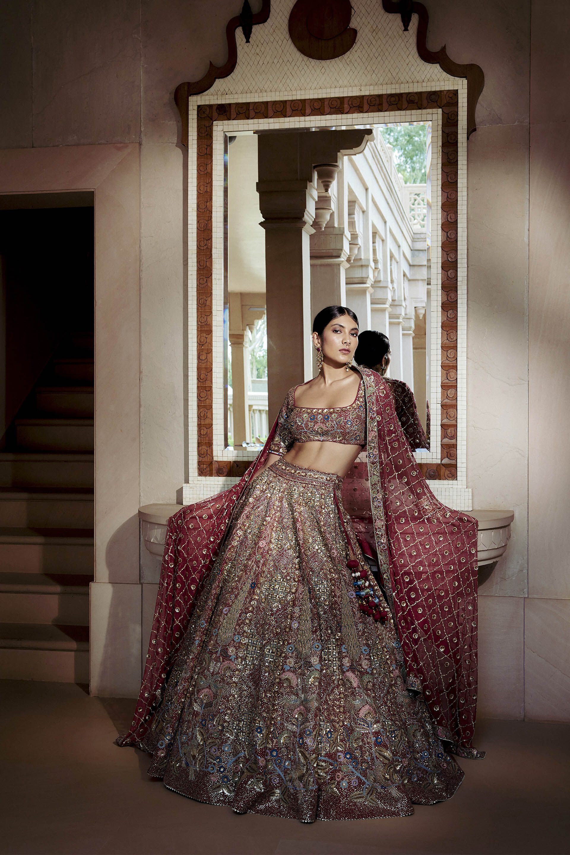 Avani Zardozi Silk Lehenga - Wine
