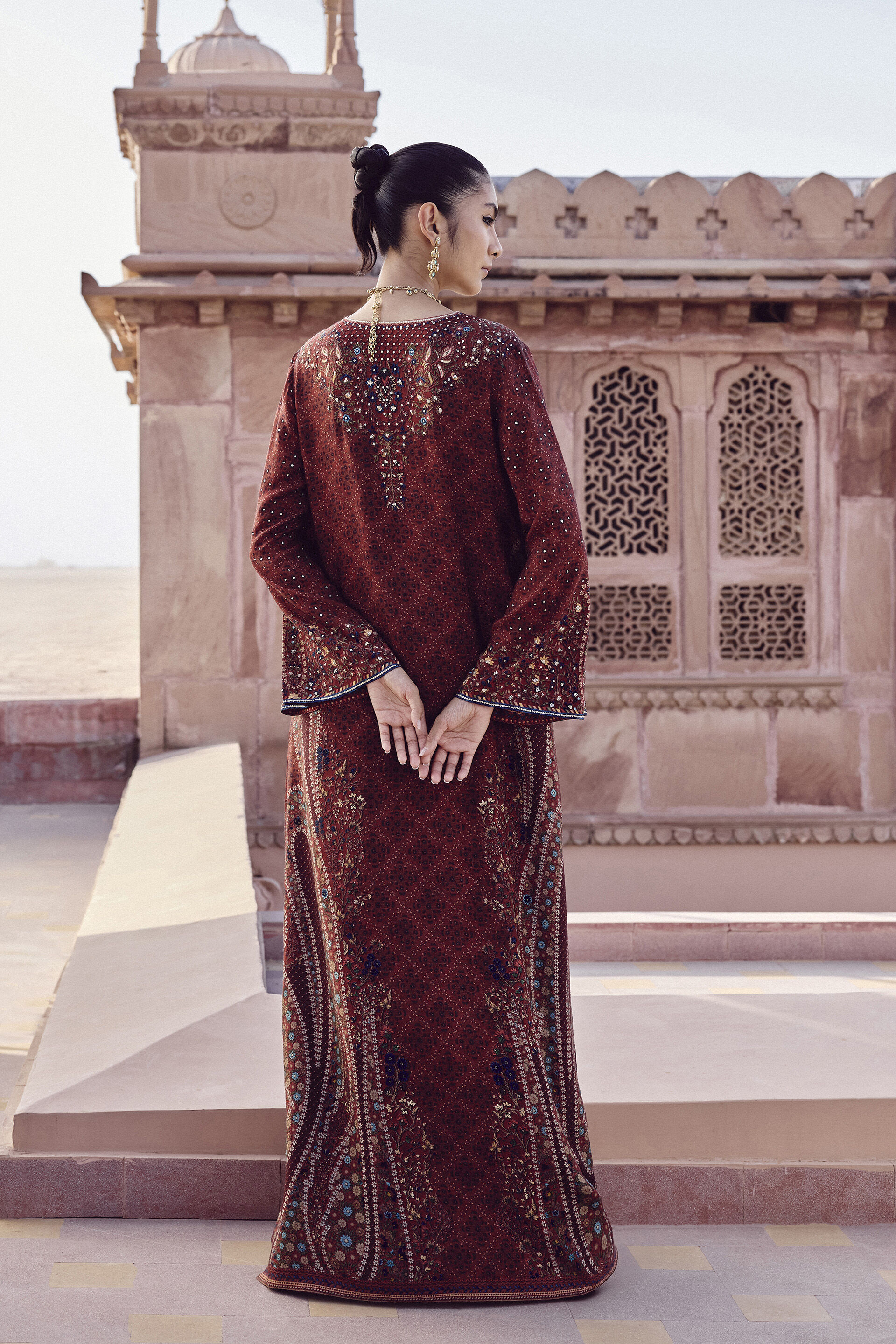 Amalaka Silk Kaftan - Deep Red