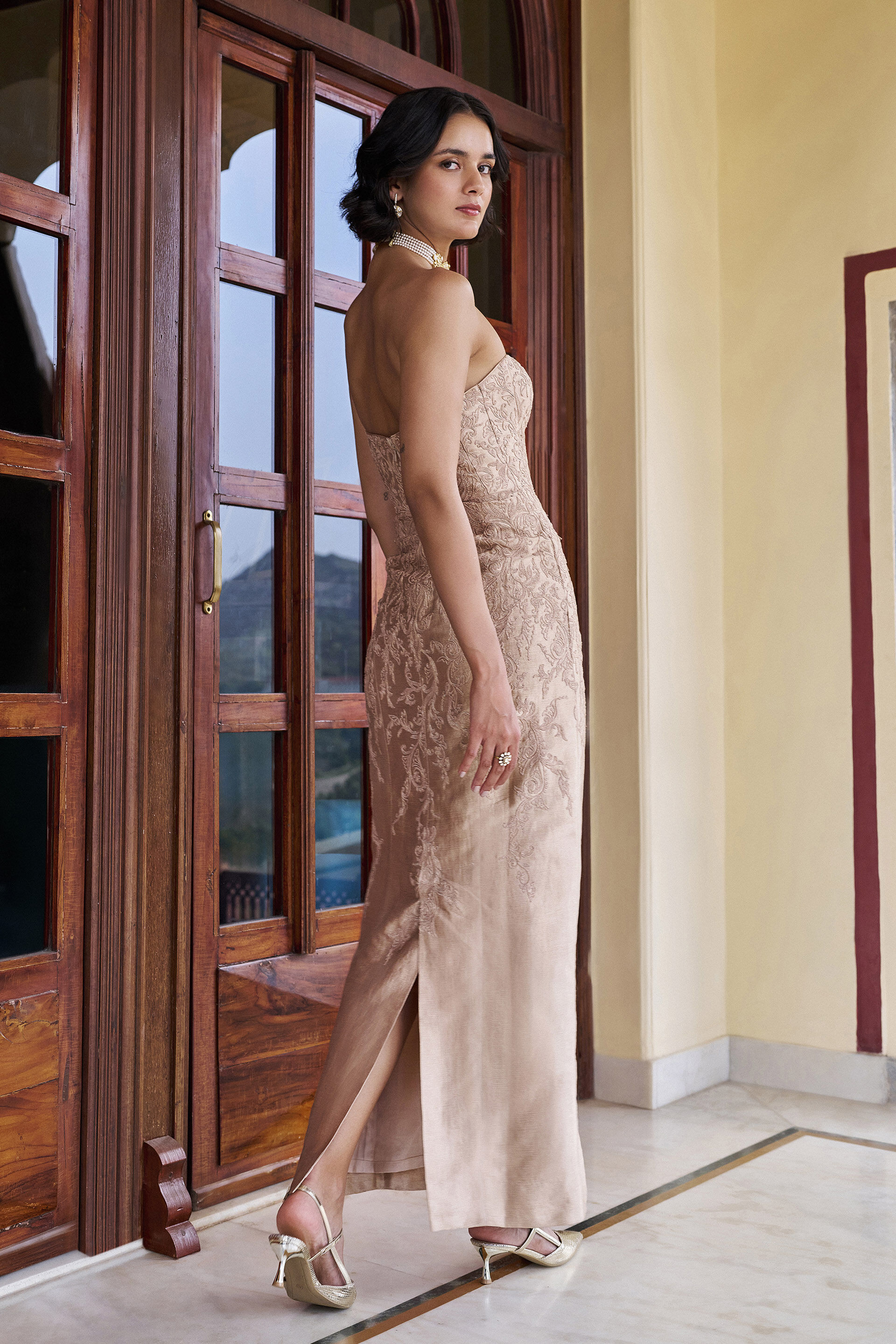 Serendipity Embroidered Cord Gown - Gold