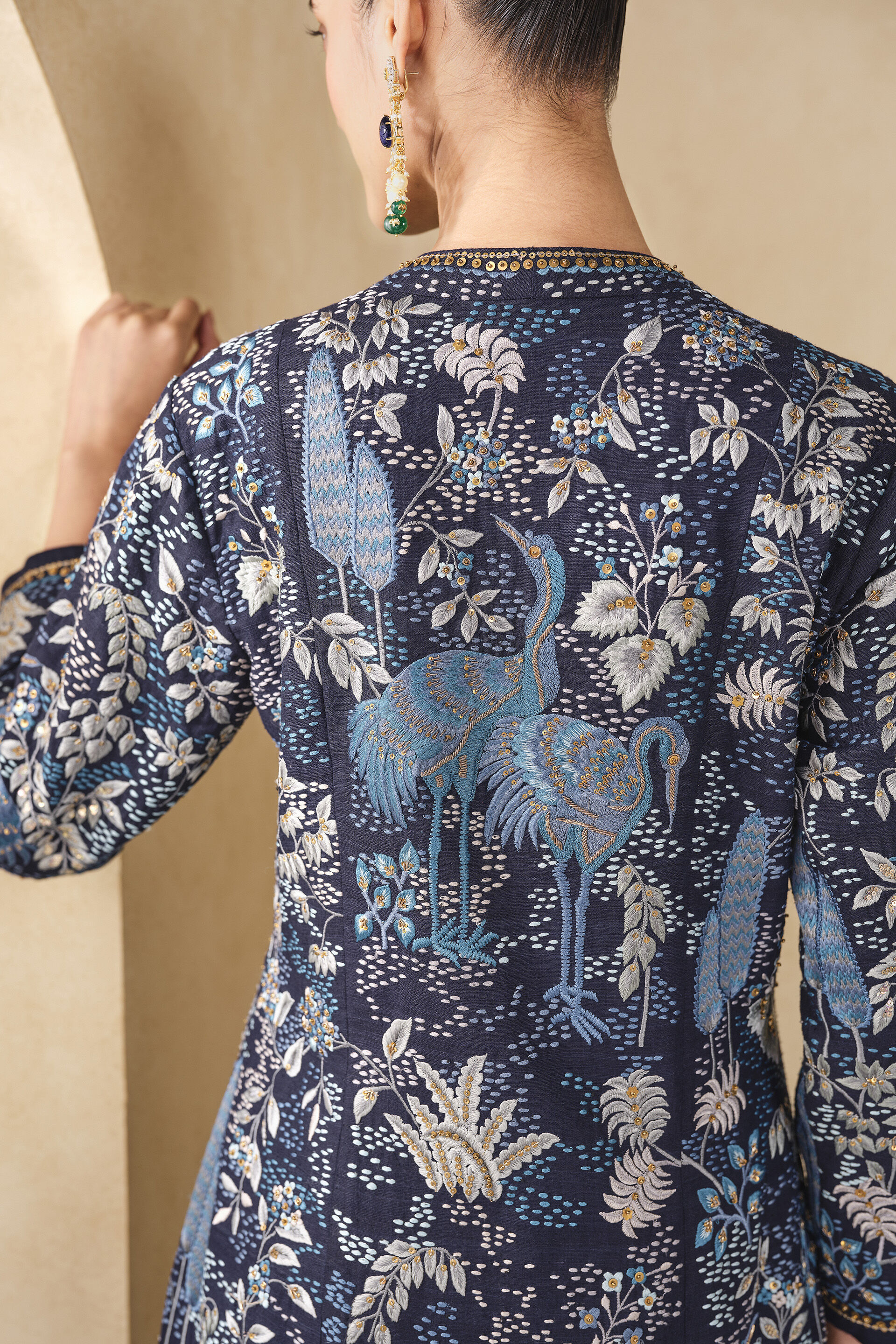 Shirina Embroidered Silk Jacket Set - Blue, Blue, image 5