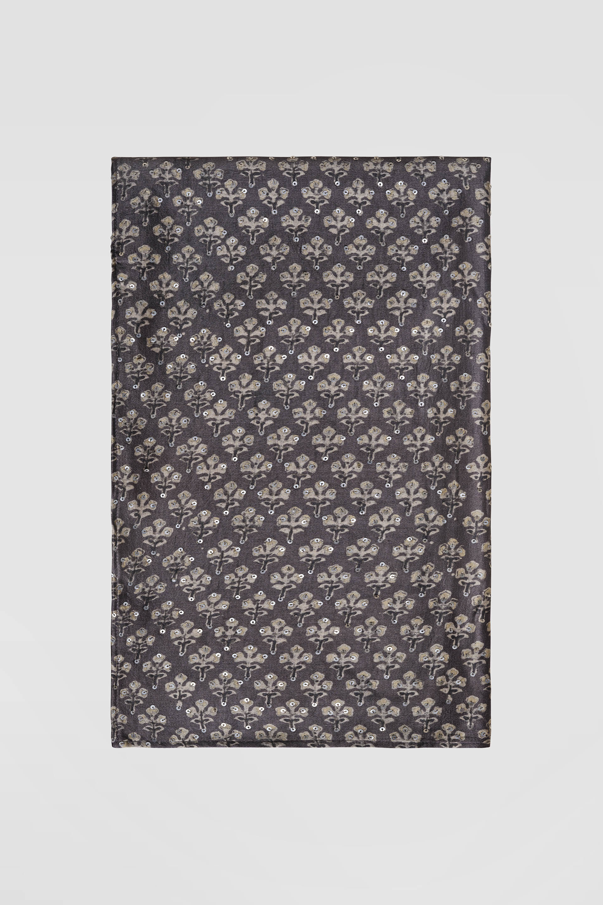 Shravani Ajrakh Hand-block Printed Silk Saree - Grey, Grey, image 9