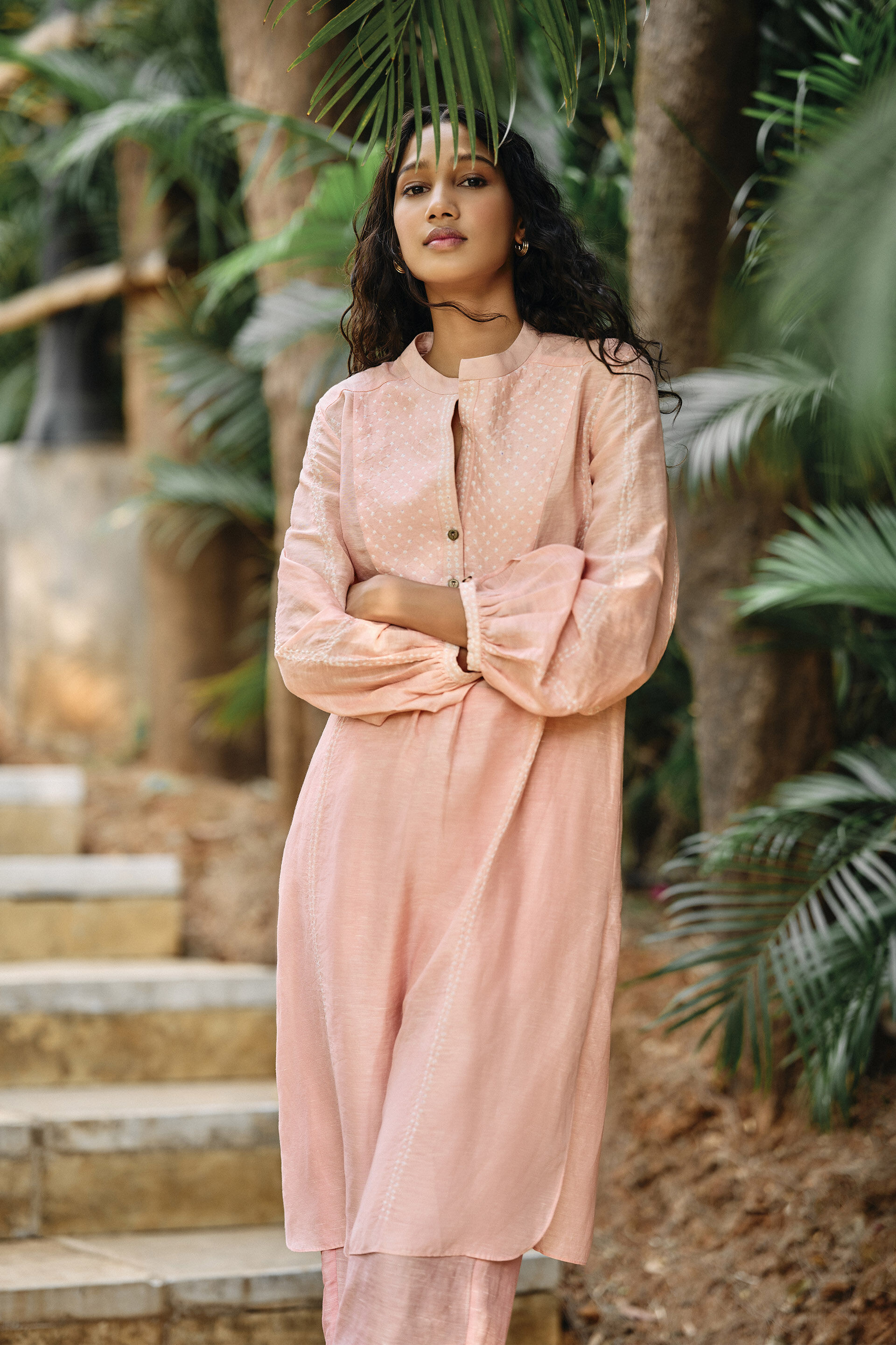 Panorama Handcrafted Bandhani Linen Coord - Blush, Blush, image 4