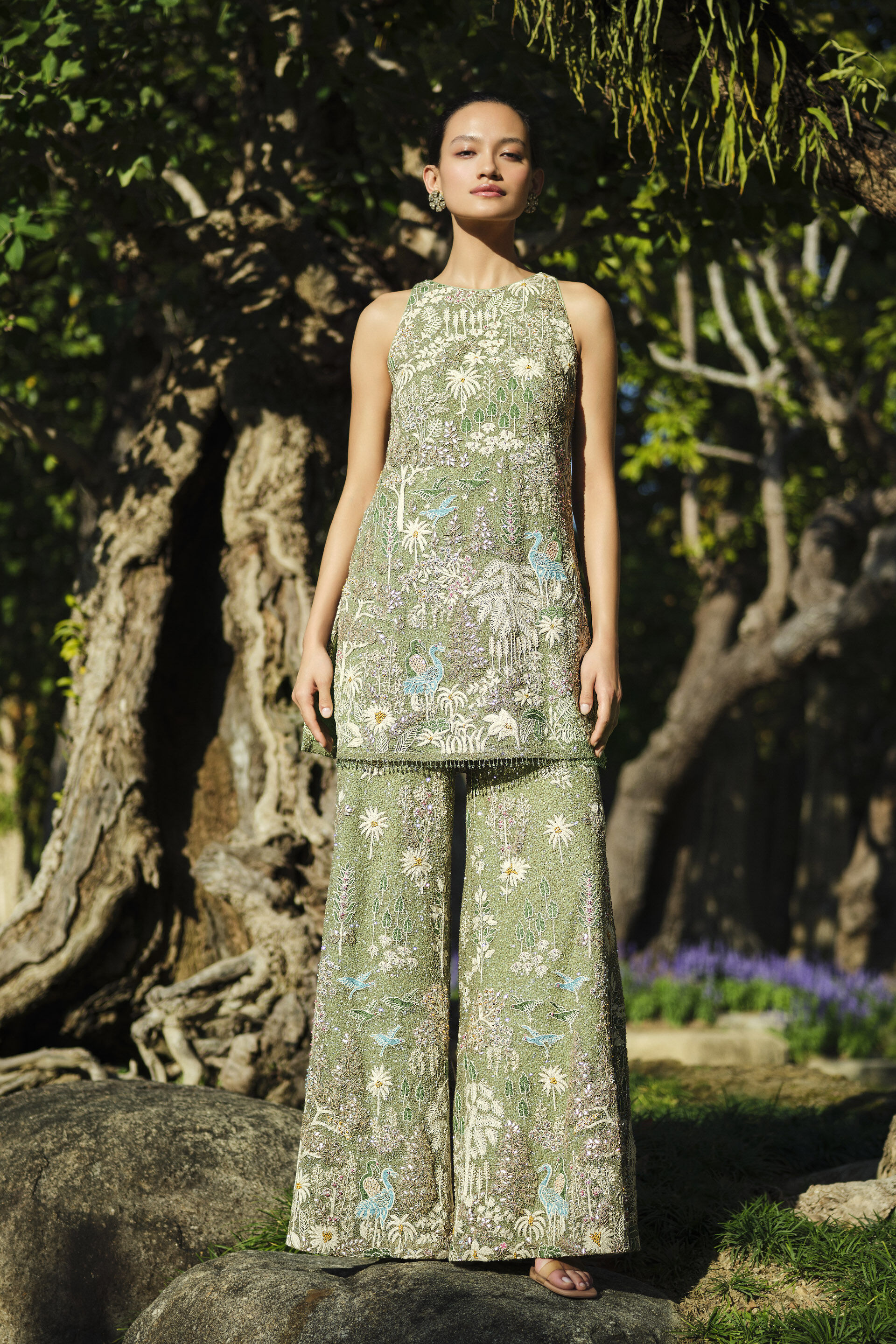 Elodea Embroidered Sharara Set - Sage