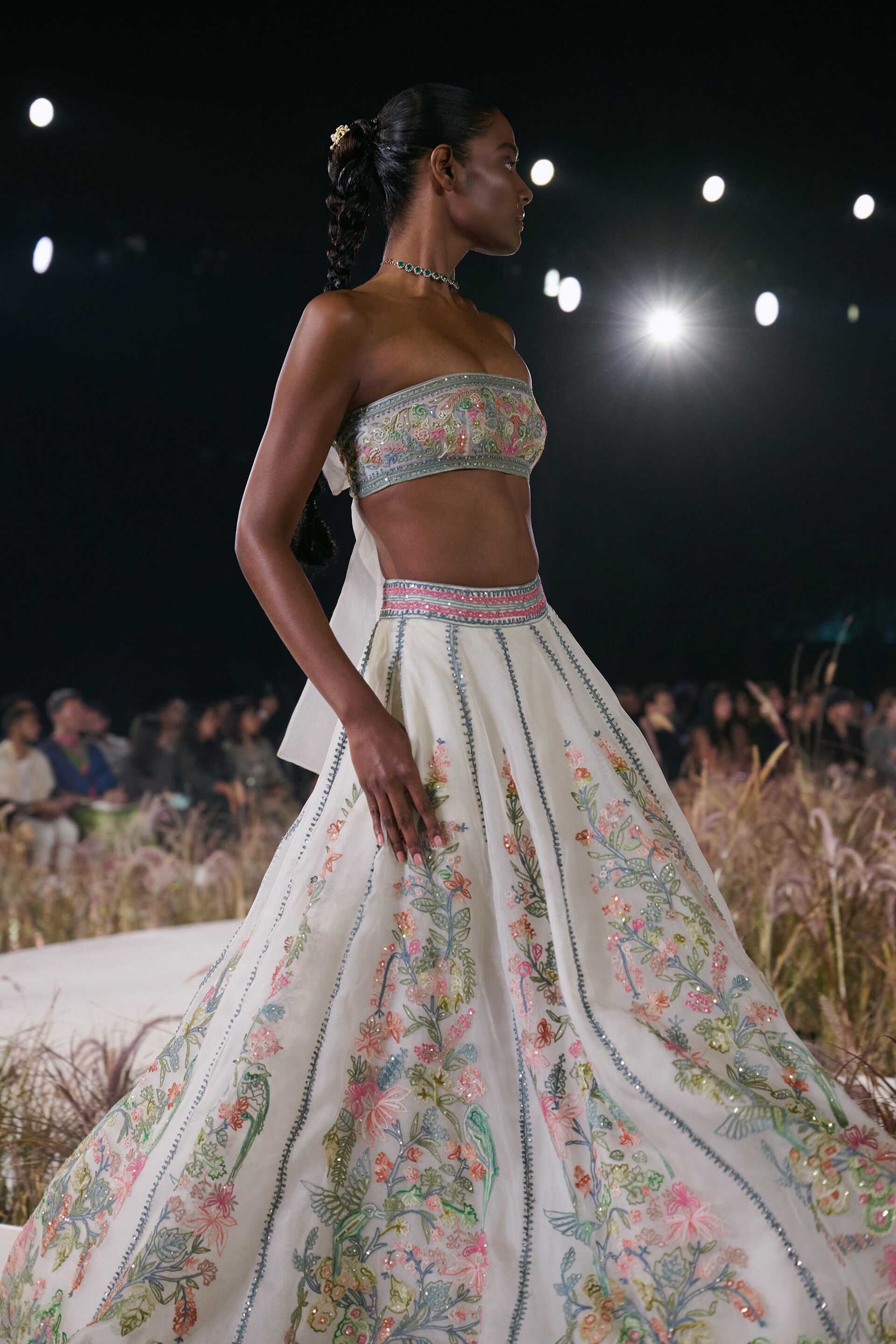 Shawnis Hand-embroidered SEWA Silk Skirt Set - Ivory, Ivory, image 4