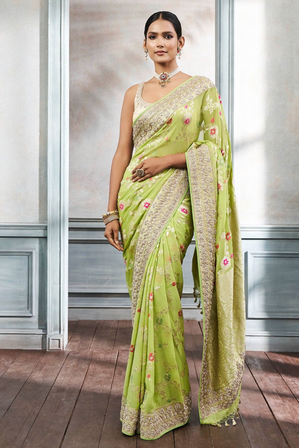 Panavi Saree Set- Lime, Lime, image 1