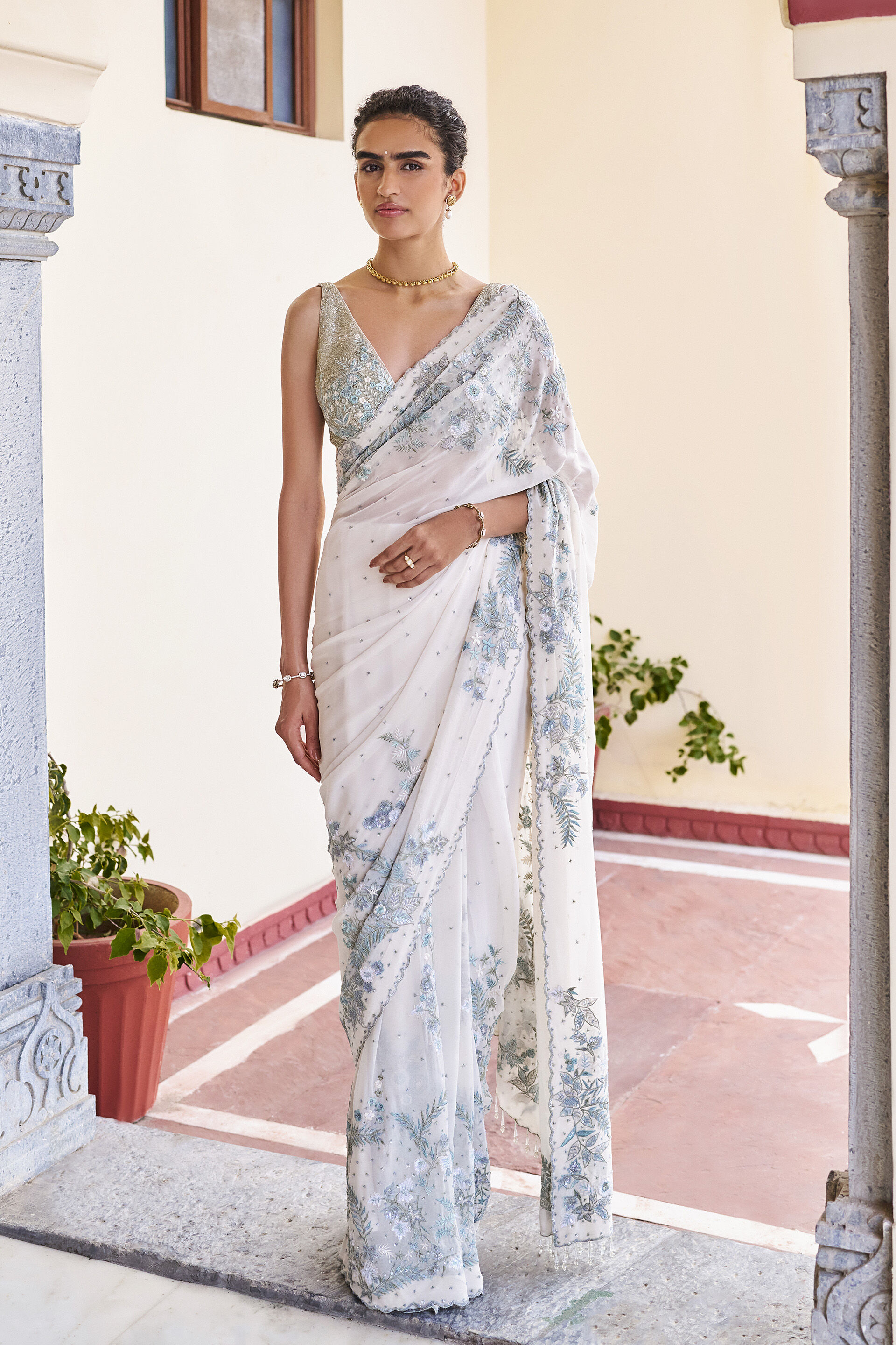 Allure Embroidered Saree - ​Ivory, Ivory, image 1