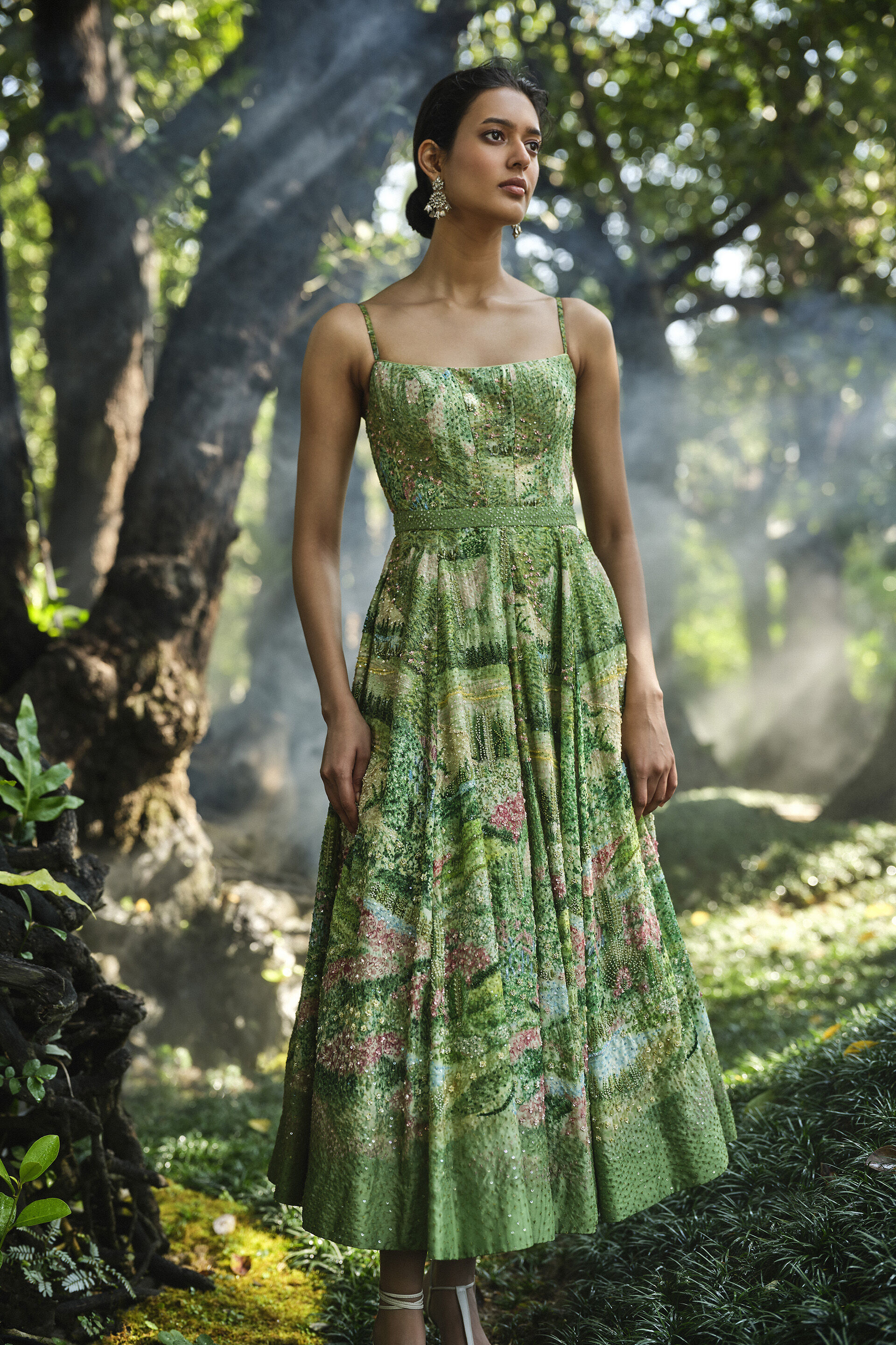 The Liveforest Embroidered Silk Dress - Green, Multi Color, image 1