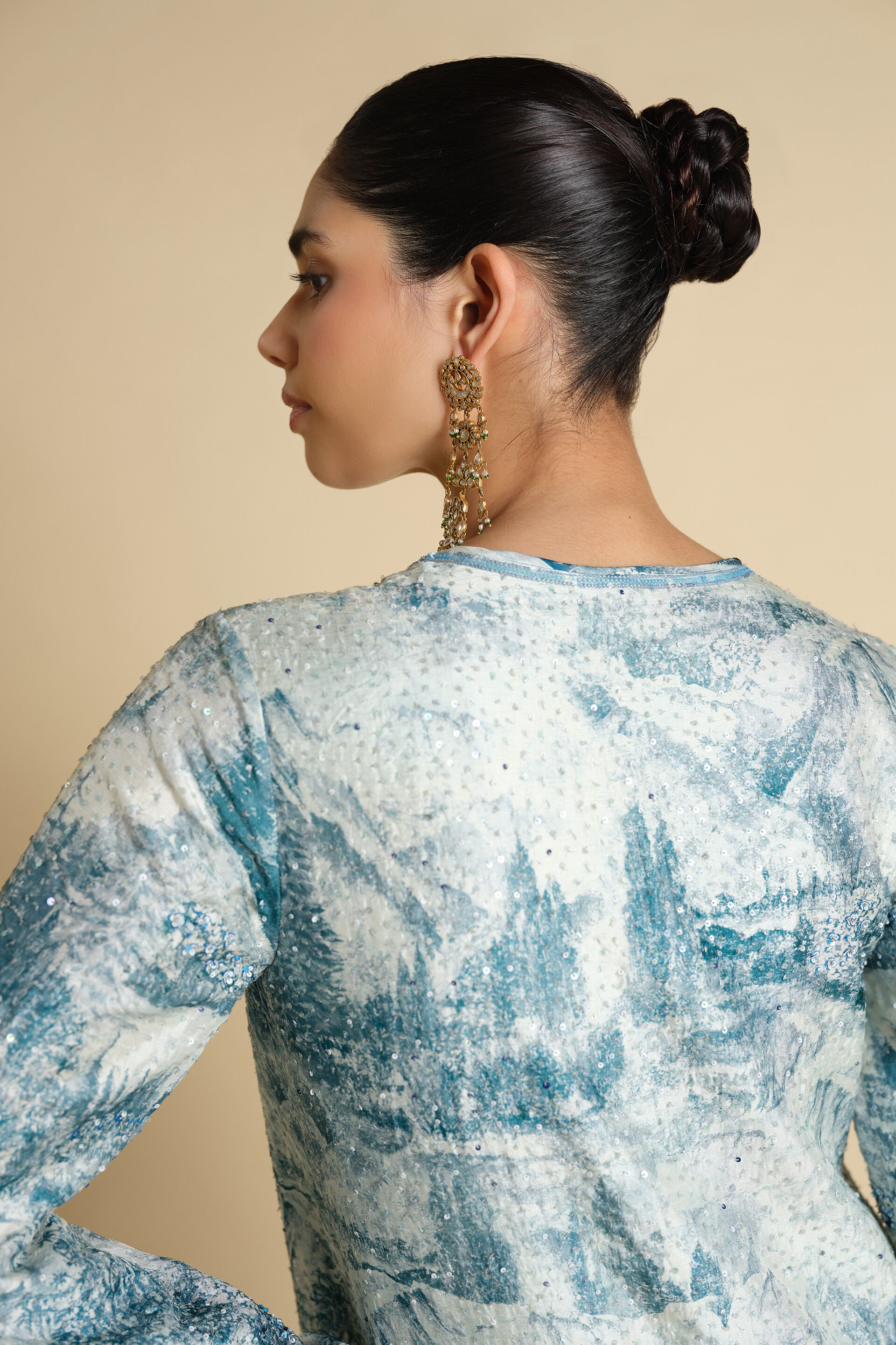 Shahma Printed Silk Kaftan - Powder Blue, Powder Blue, image 6