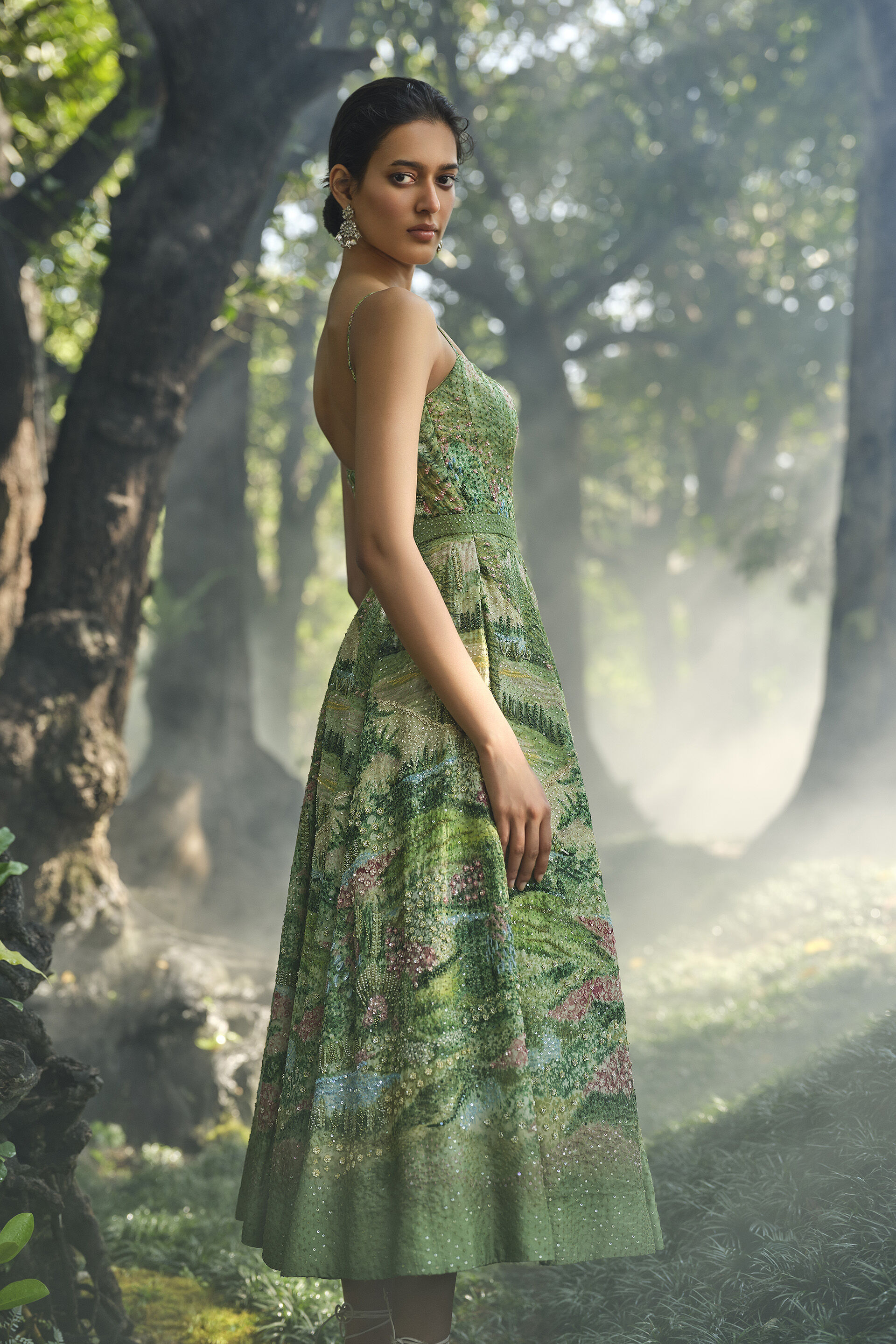 The Liveforest Embroidered Silk Dress - Green, Multi Color, image 3
