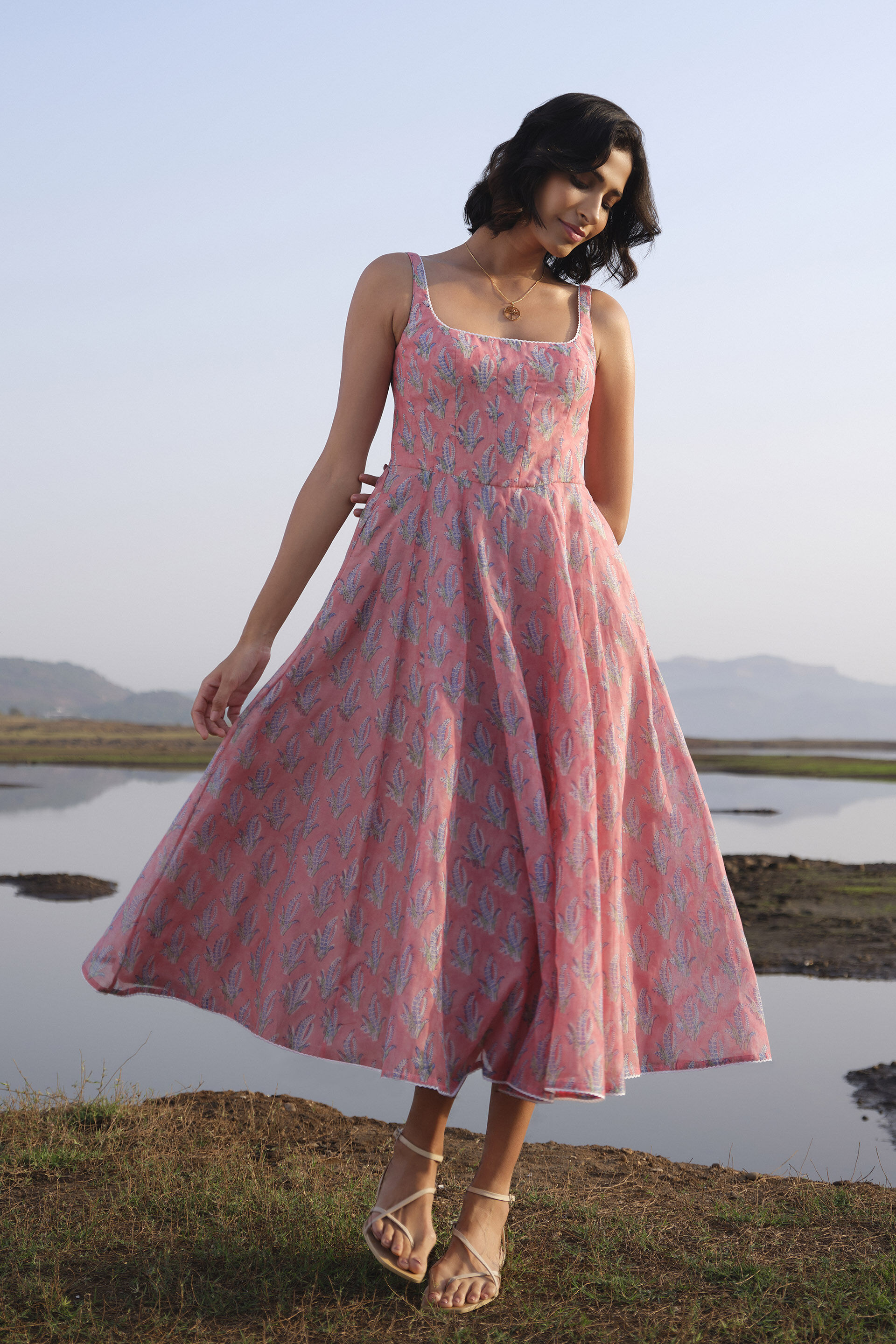 Seara Hand-block Printed Mul Dress - Pink