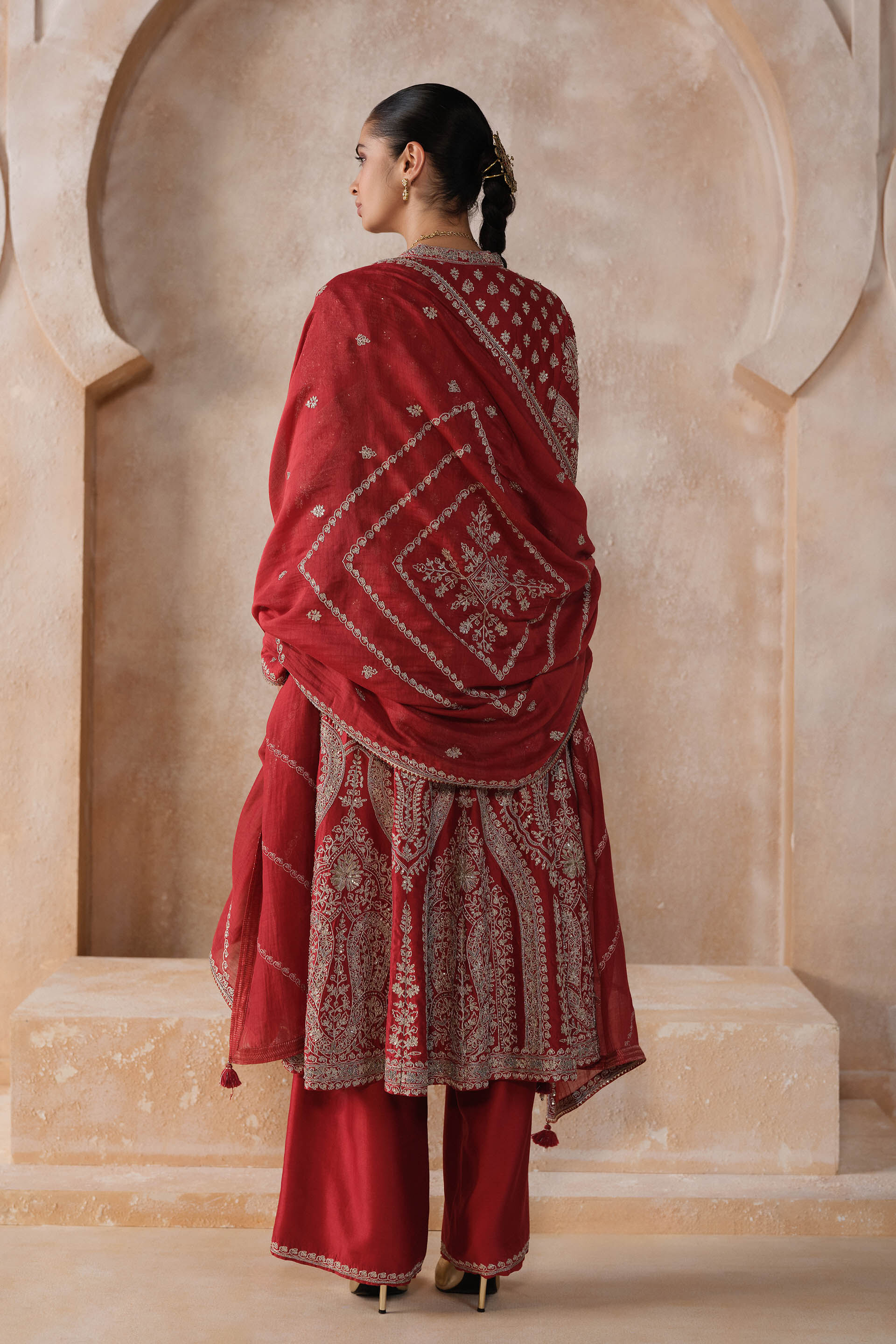 Rishima Embroidered Silk Suit Set - Red