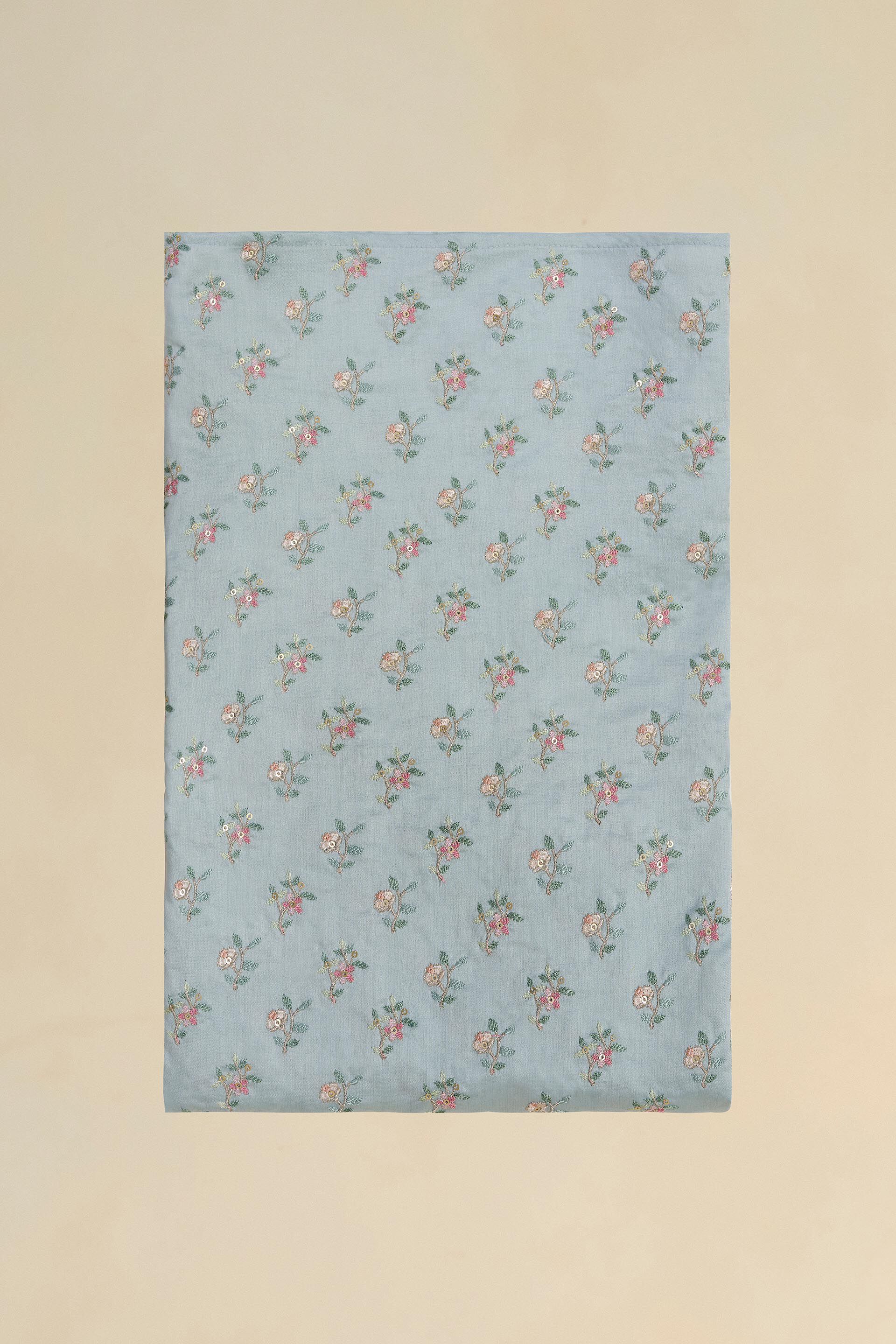 Dianthus Embroidered Georgette Saree, Powder Blue, image 7