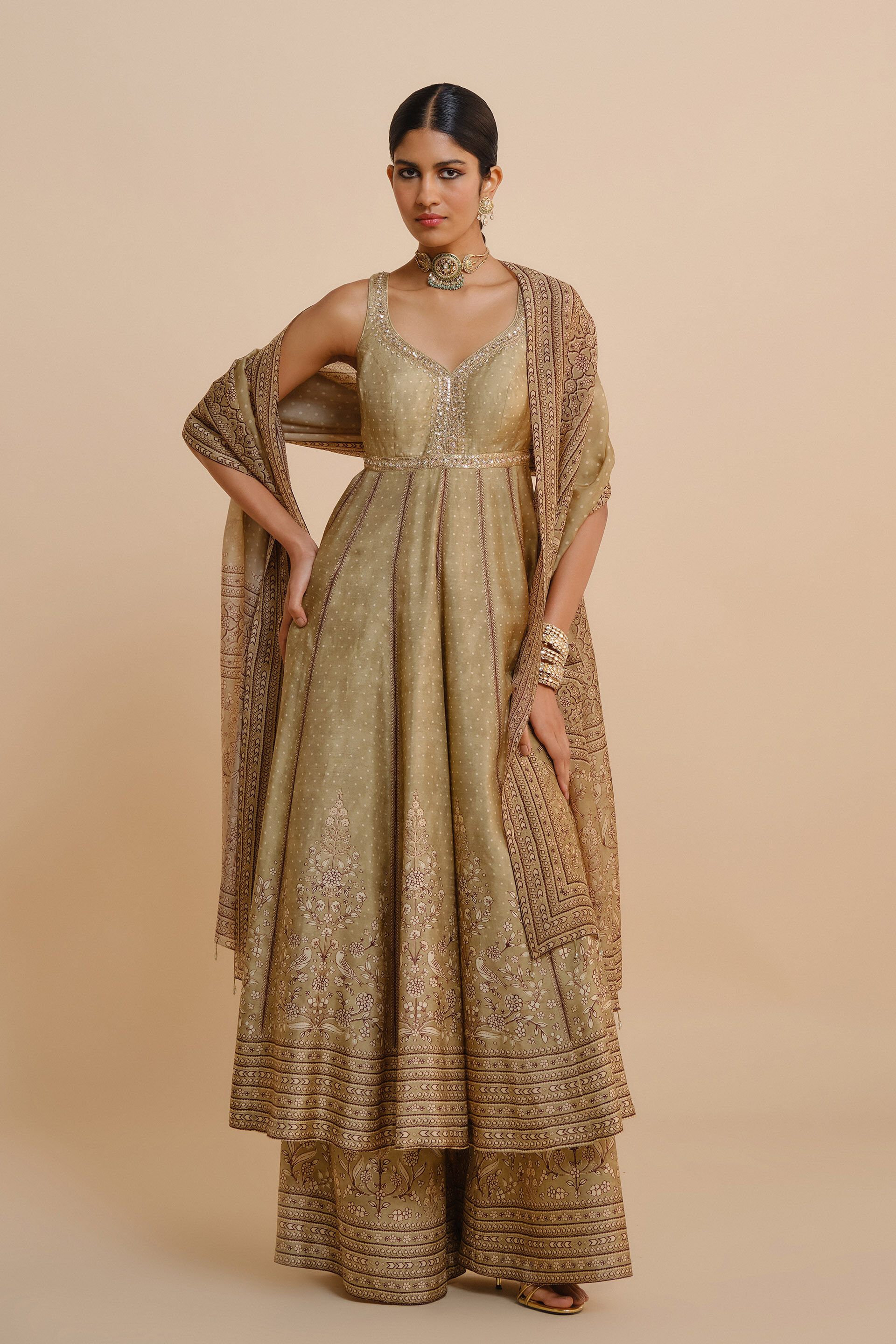 Rimaza Anarkali Silk Set - Sage, Sage, image 1