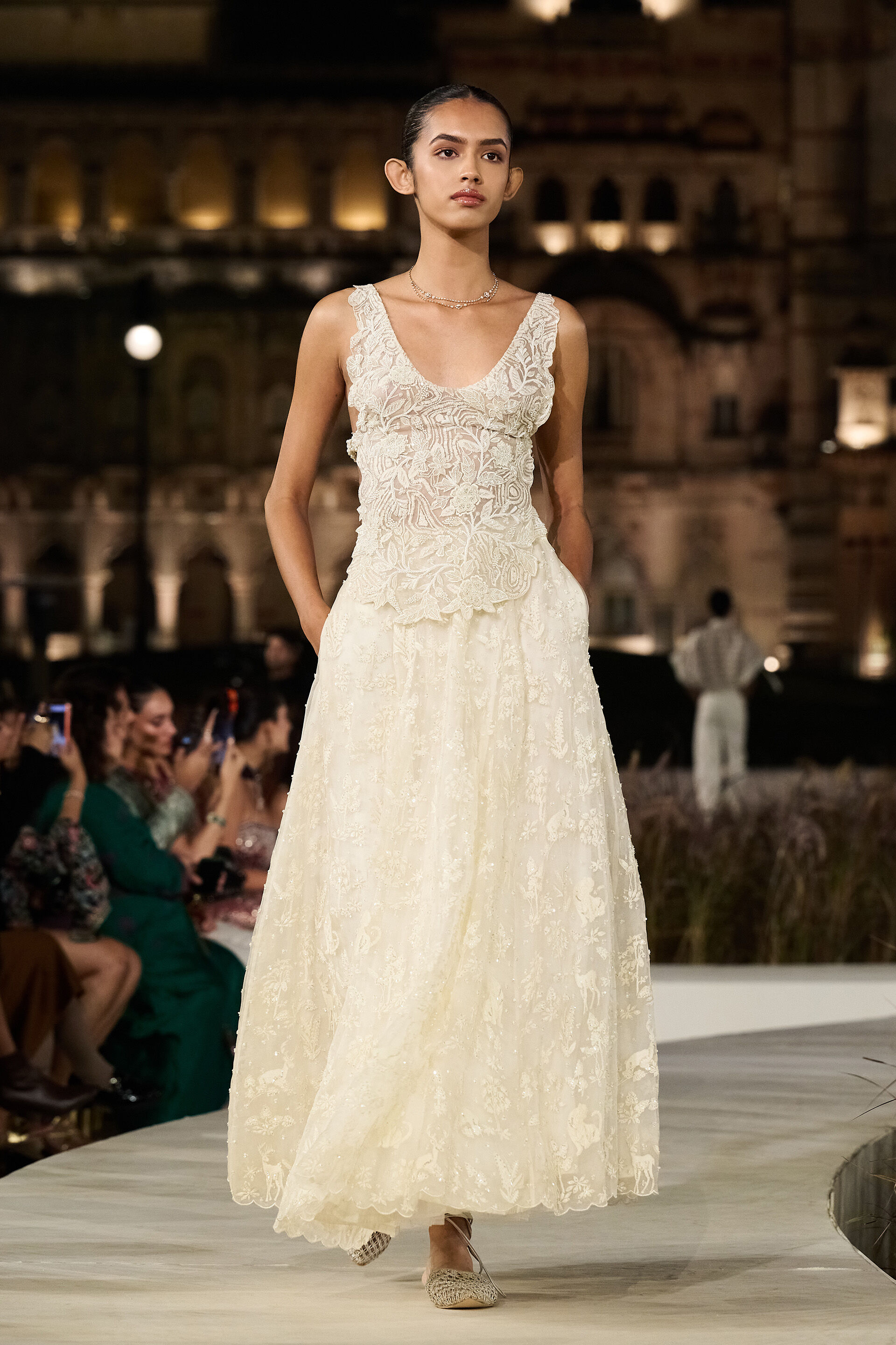 Drysmere Woven Benarasi Skirt Set - Ivory, Ivory, image 1