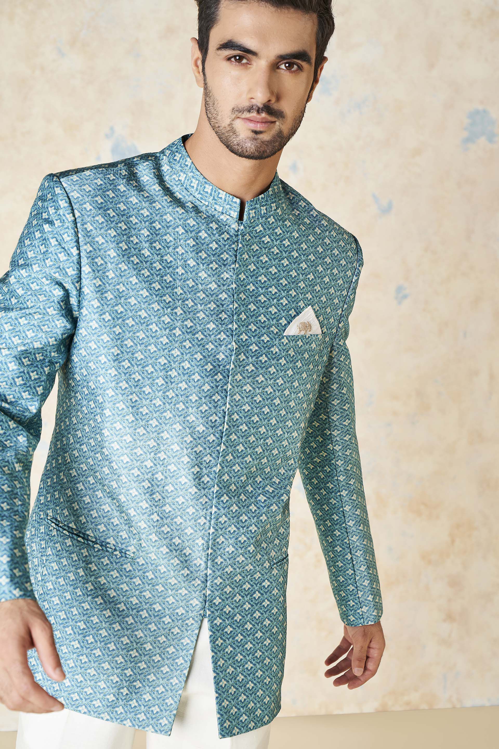 Asad Silk Bandhgala - Blue, Blue, image 4