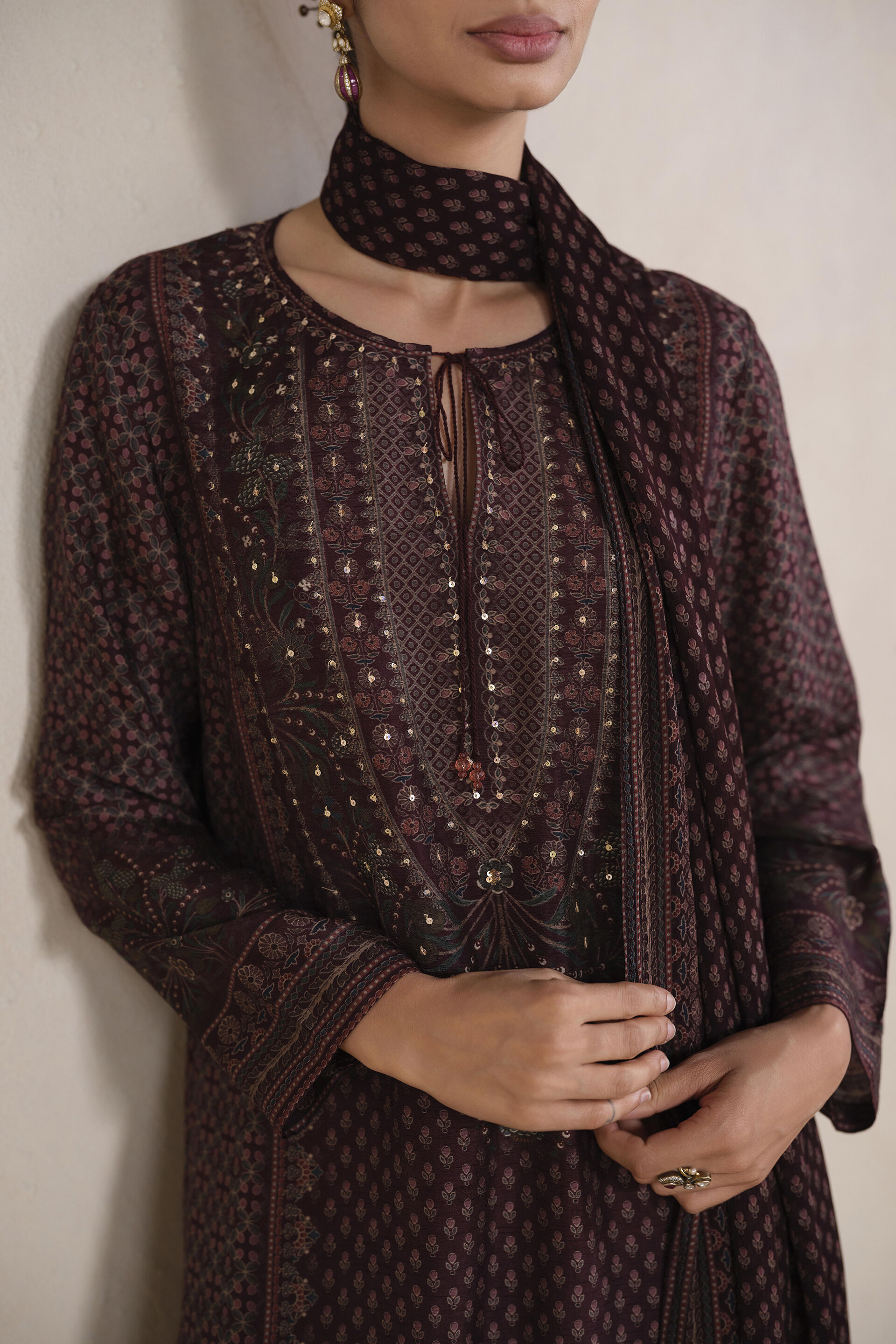 Trisha Printed Suit Set in Wine, Wine, image 4