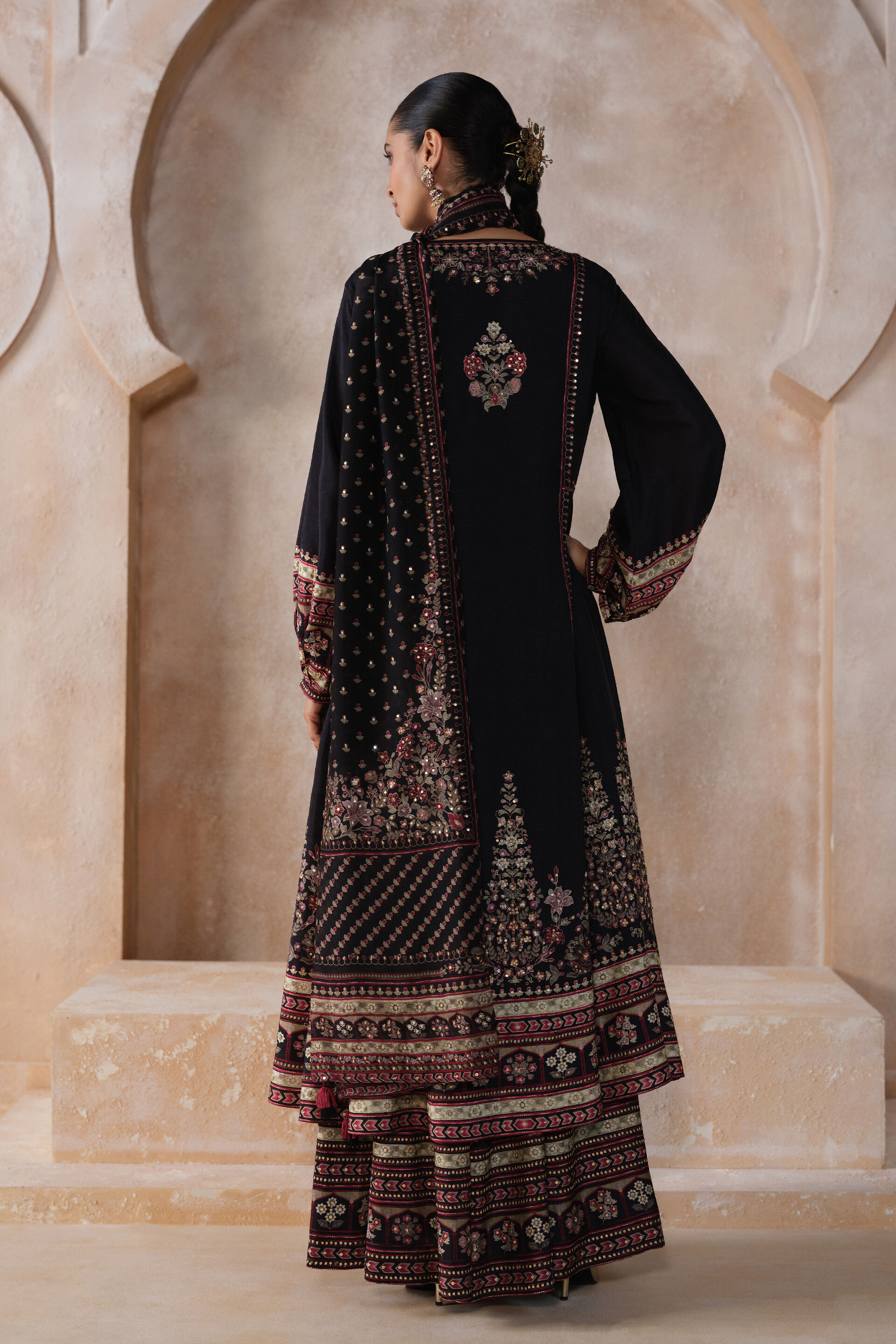 Avellana Silk Anarkali Set - Black