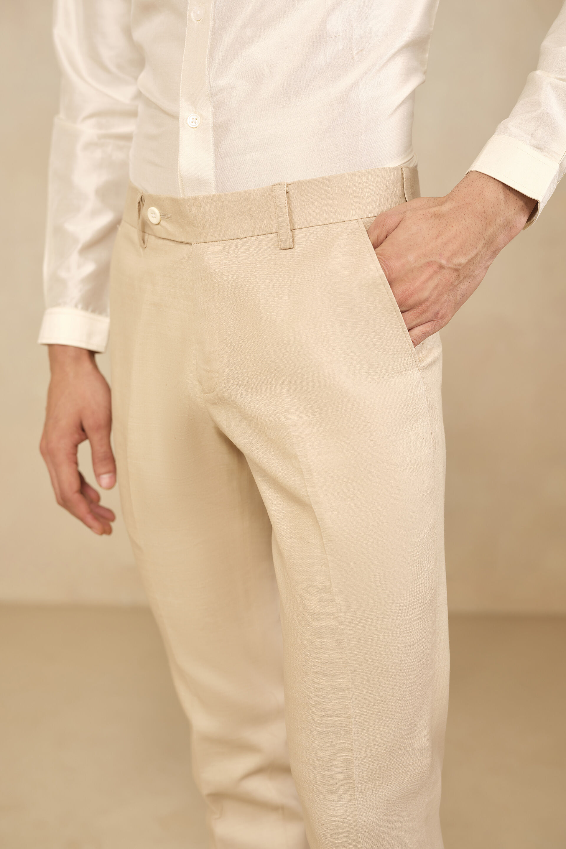 Cream Silk Trousers, Cream, image 4