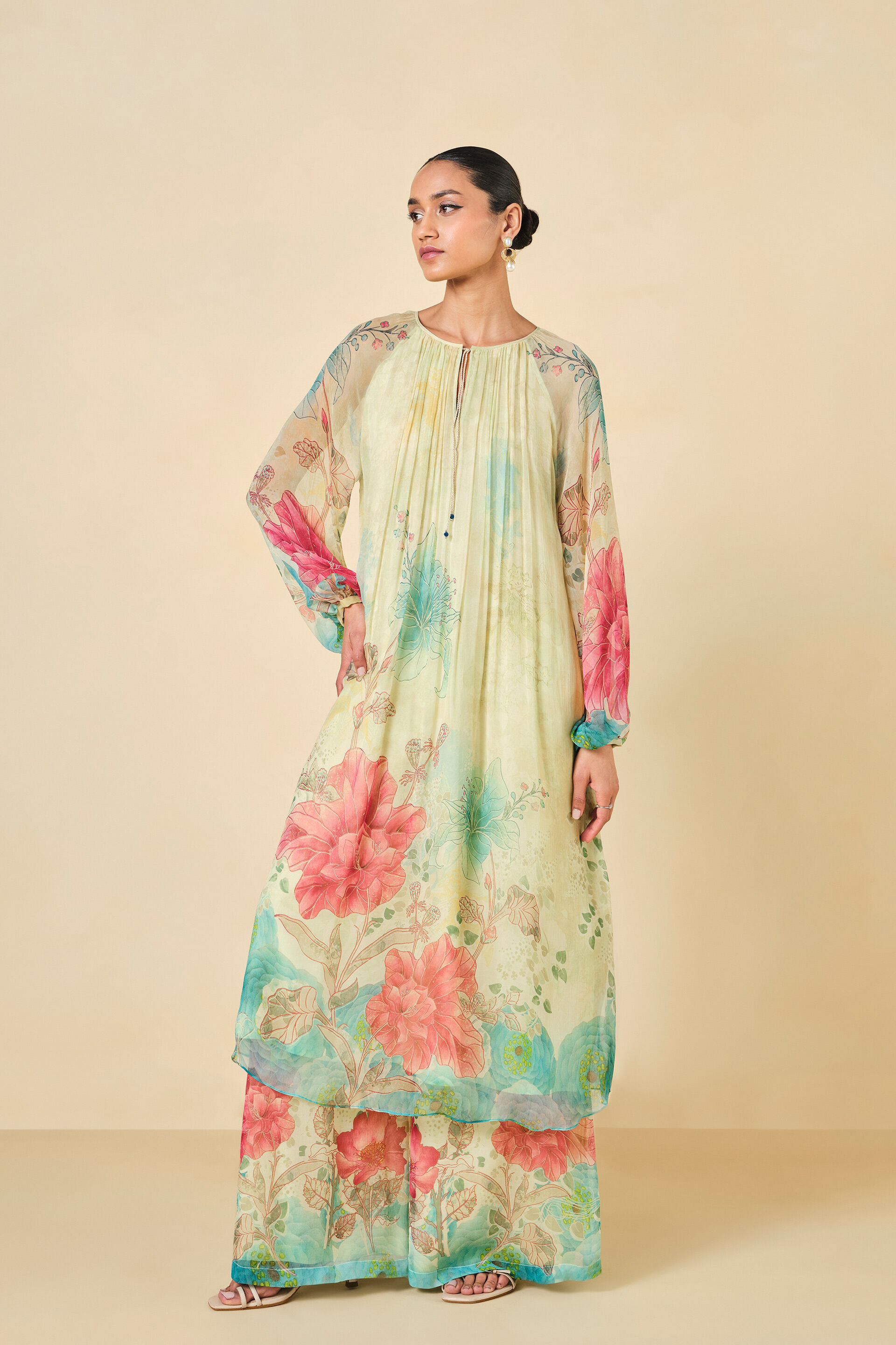 Emmylou Chiffon Kurta Set - Yellow, Yellow, image 1