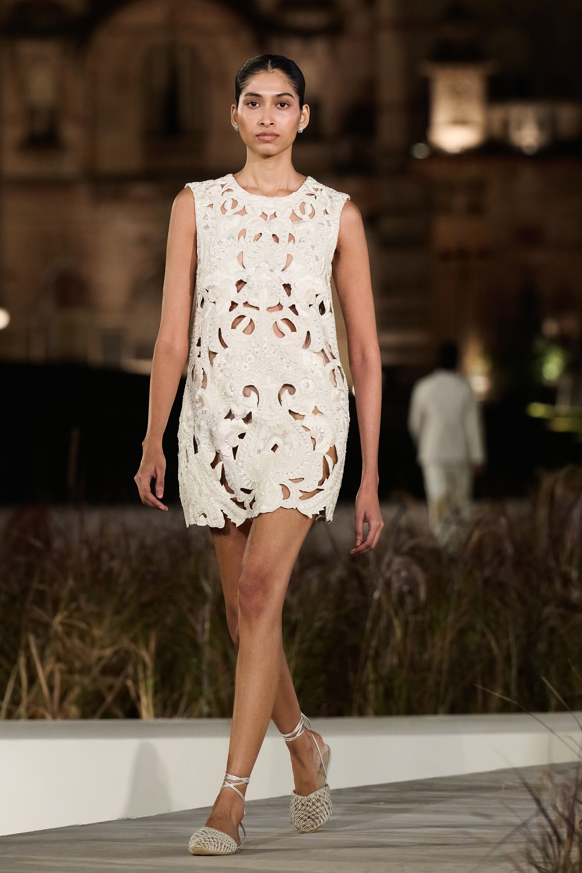 Wildora Embroidered Broderie Silk Dress - Ivory, Ivory, image 1