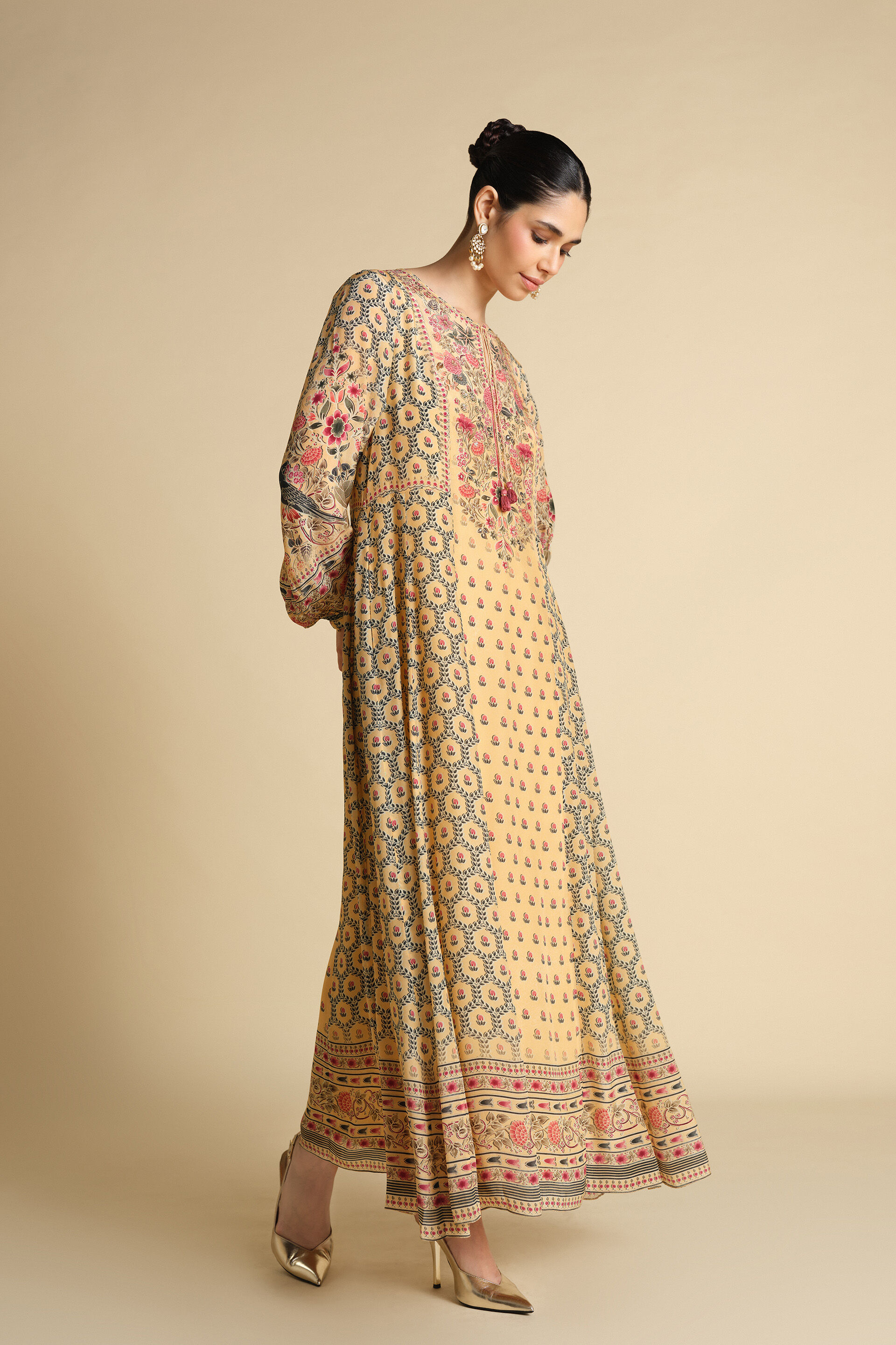 Demoiselle Printed Kaftan - Yellow, Yellow, image 3