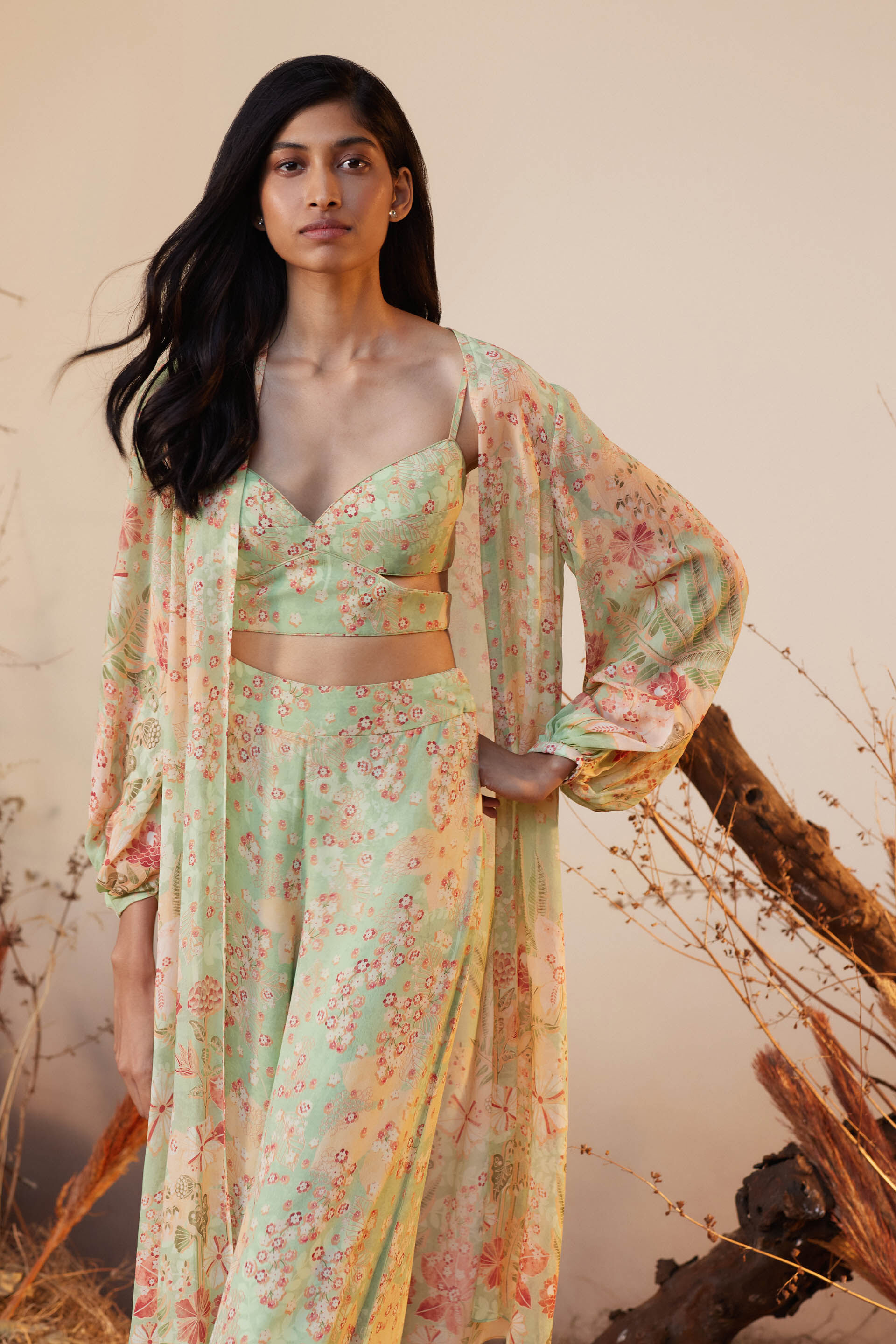 Buy Cerise Crop Top Pant Set Sage from Anita Dongre s Sets Skirts Pa