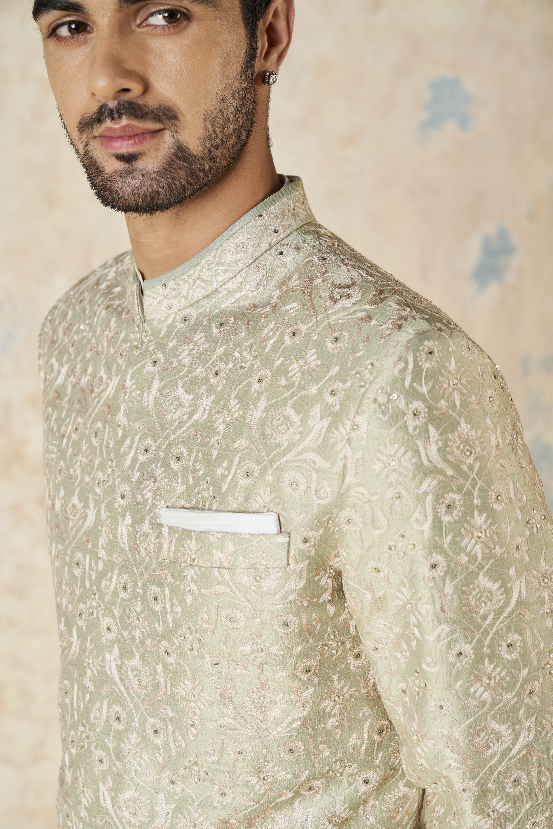 Aajay Zardozi & Aari Silk Sherwani - Sage, Sage, image 7