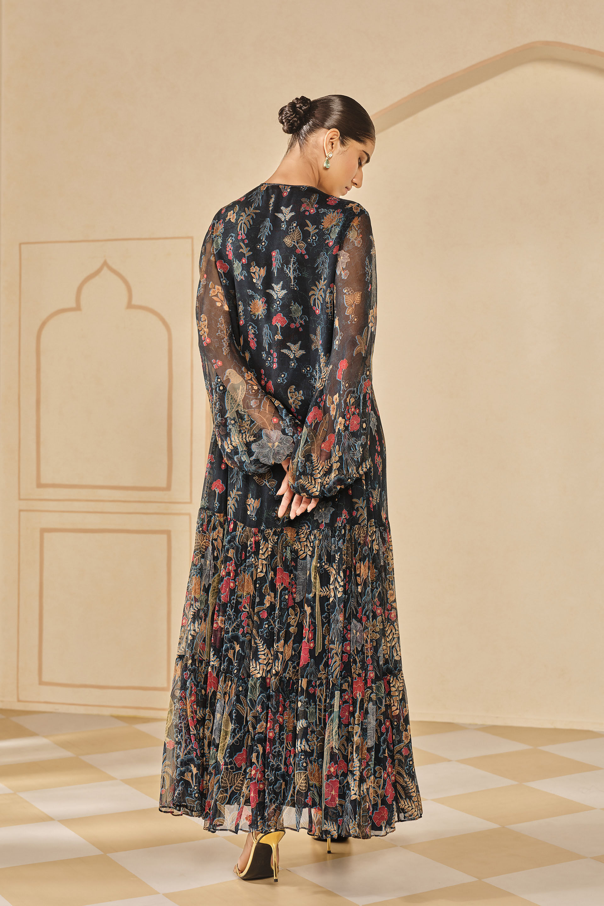 Miyako Printed Silk Kaftan - Blue, Blue, image 2