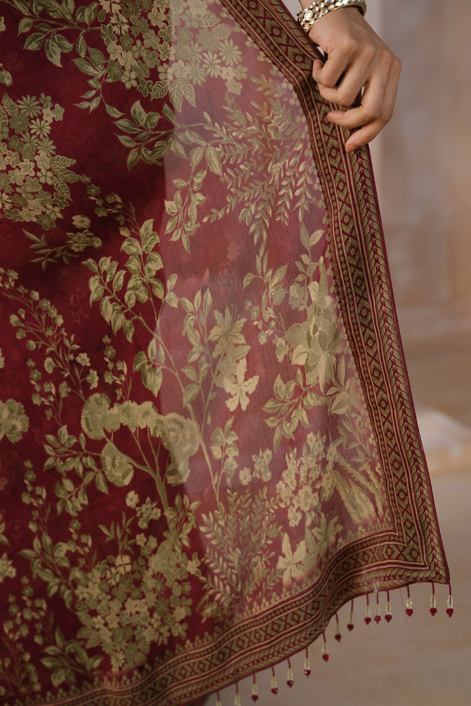 Amapola Chiffon Saree - Wine, Wine, image 5