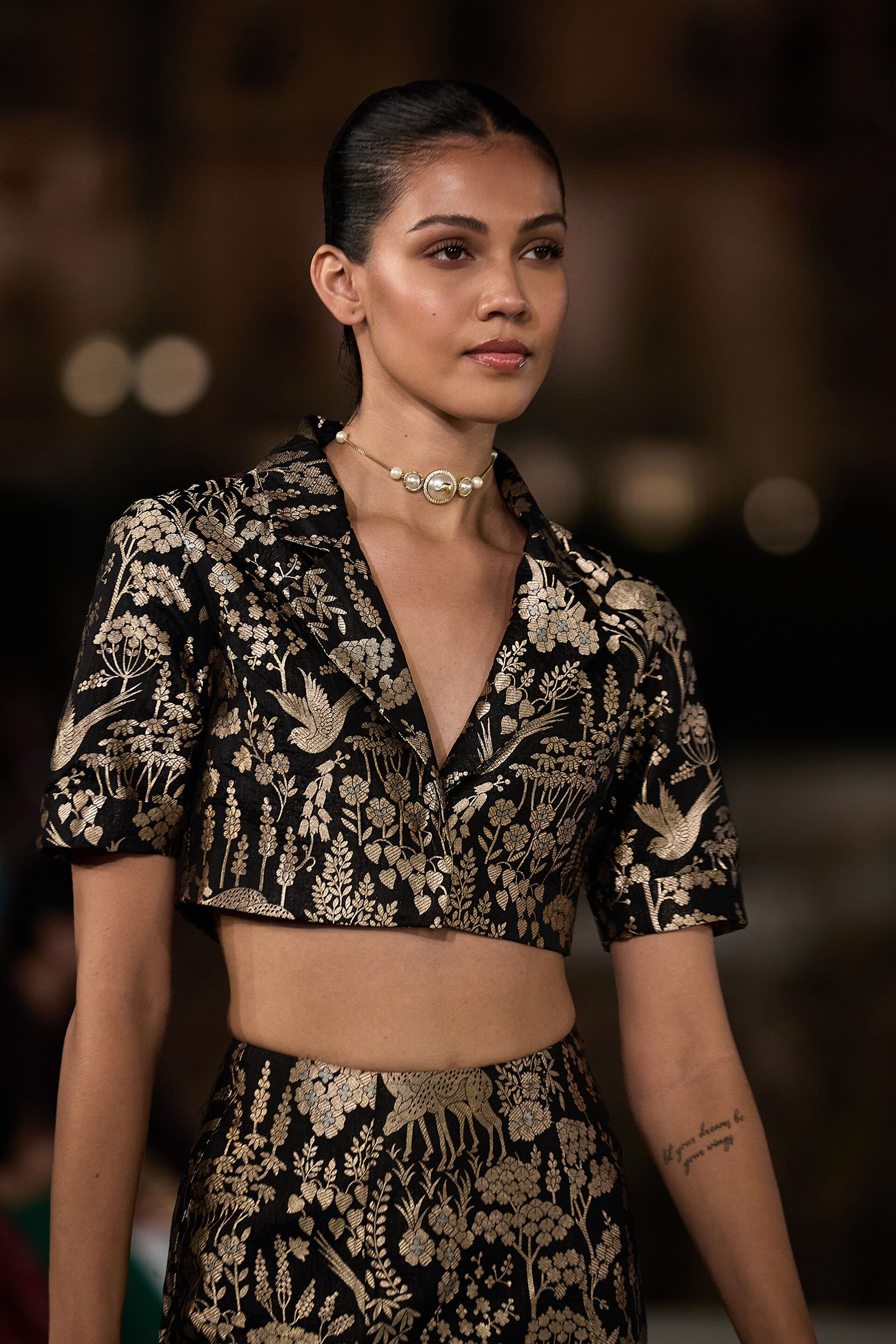 Masara Handwoven Benarasi Silk Skirt Set - Gold, Gold, image 4