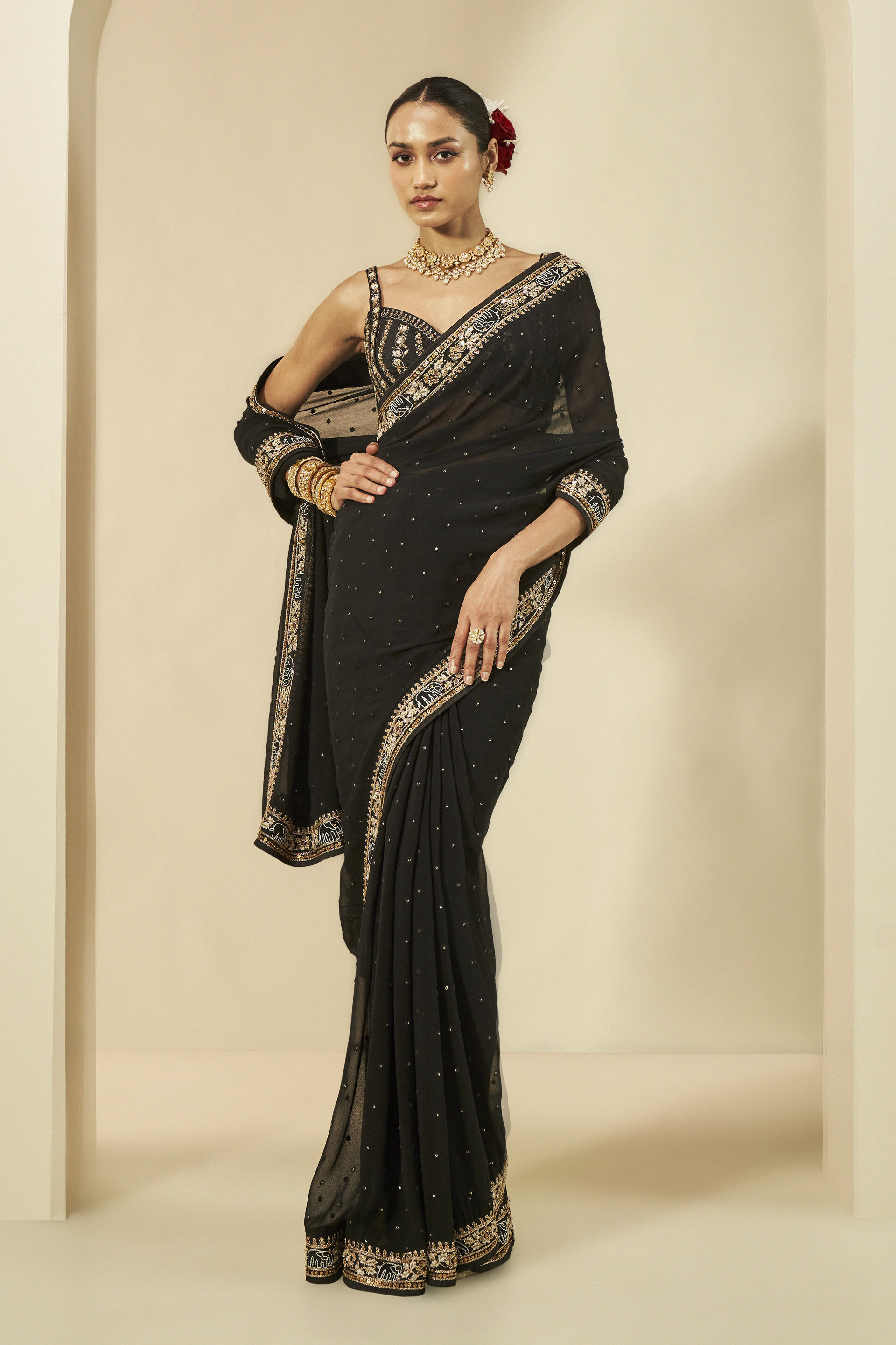Vanani Embroidered Gota Patti Saree- Black