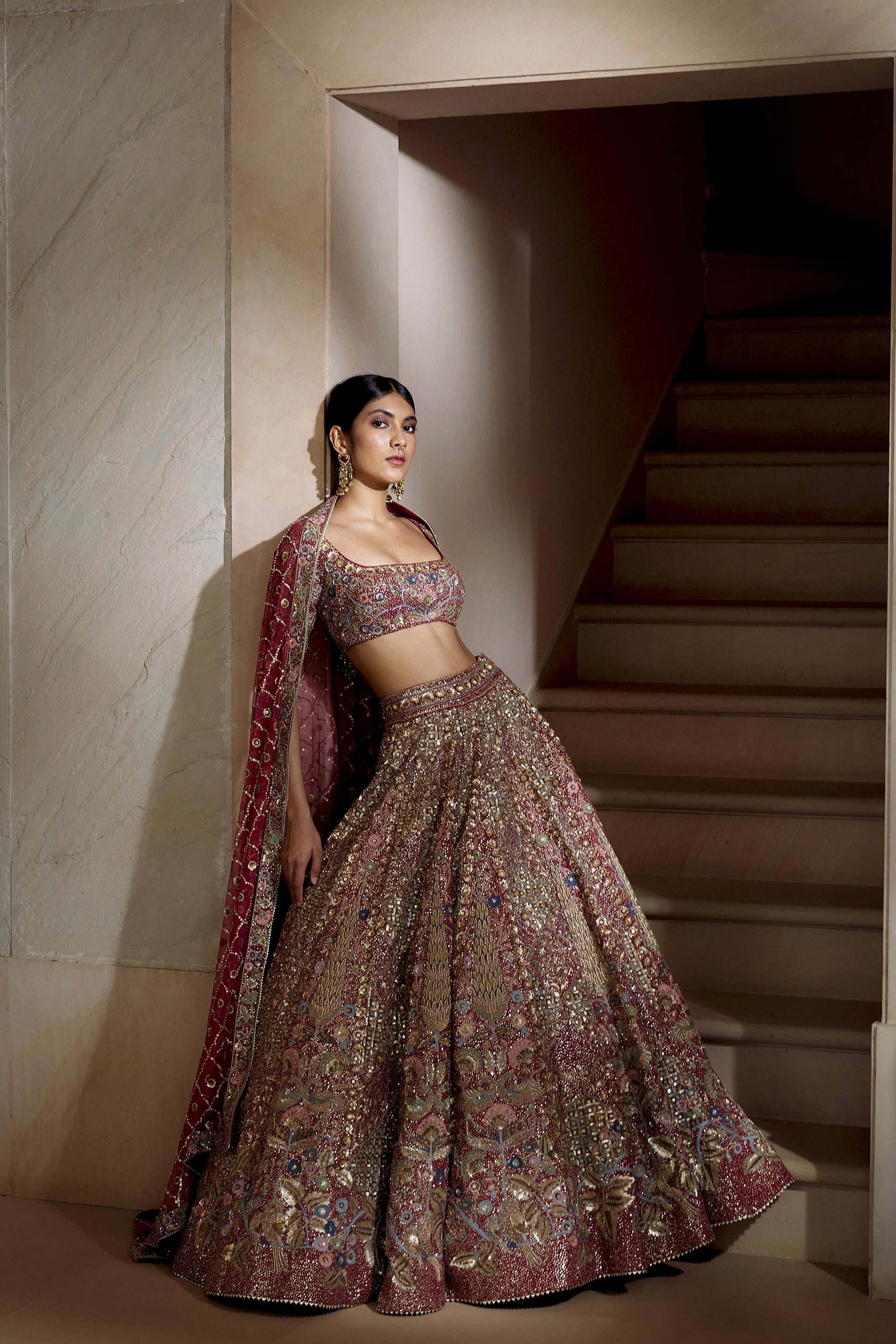 Avani Zardozi Silk Lehenga - Wine, Wine, image 5