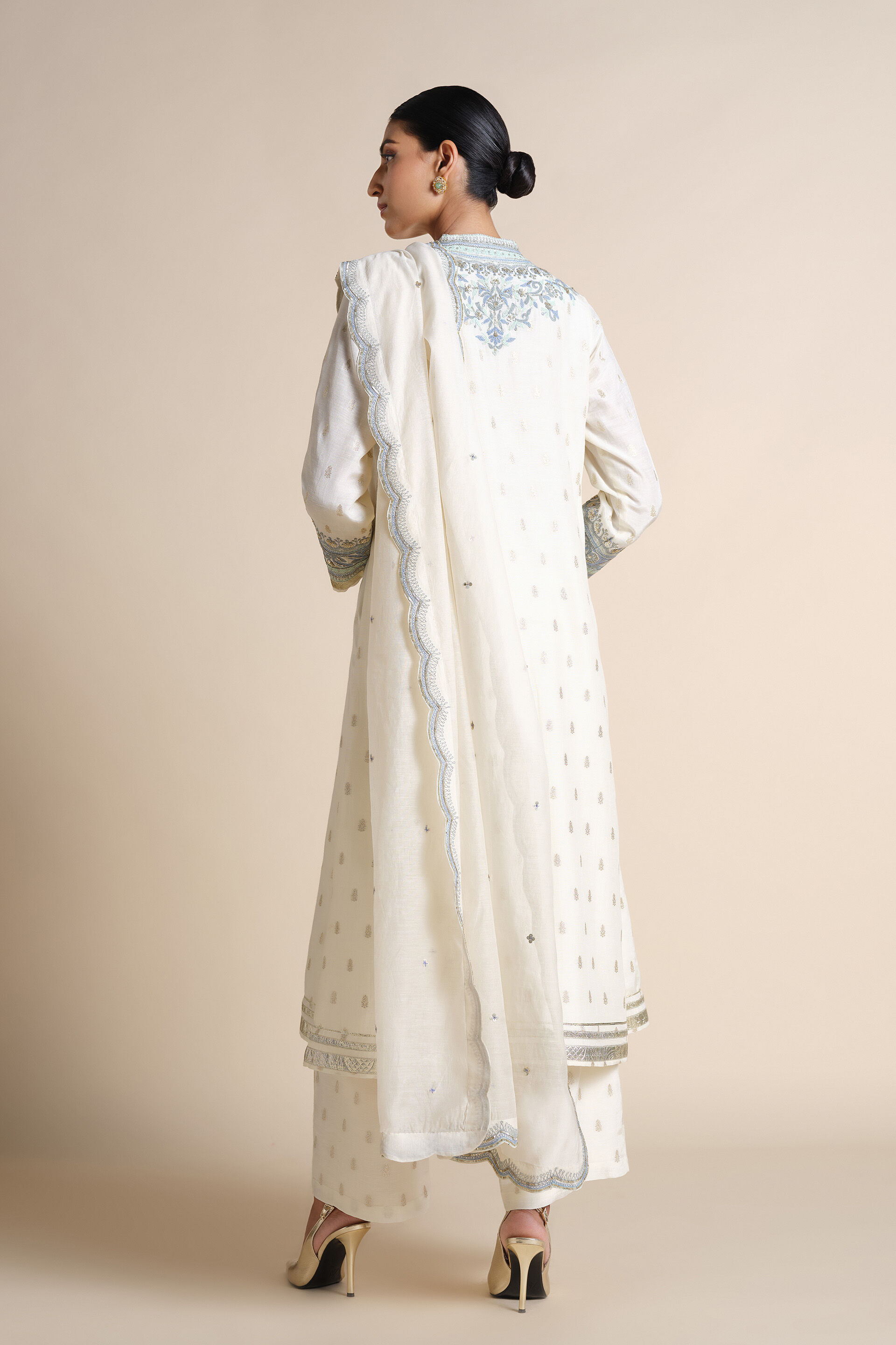 Luscinia Embroidered Suit Set - Ivory, Ivory, image 3
