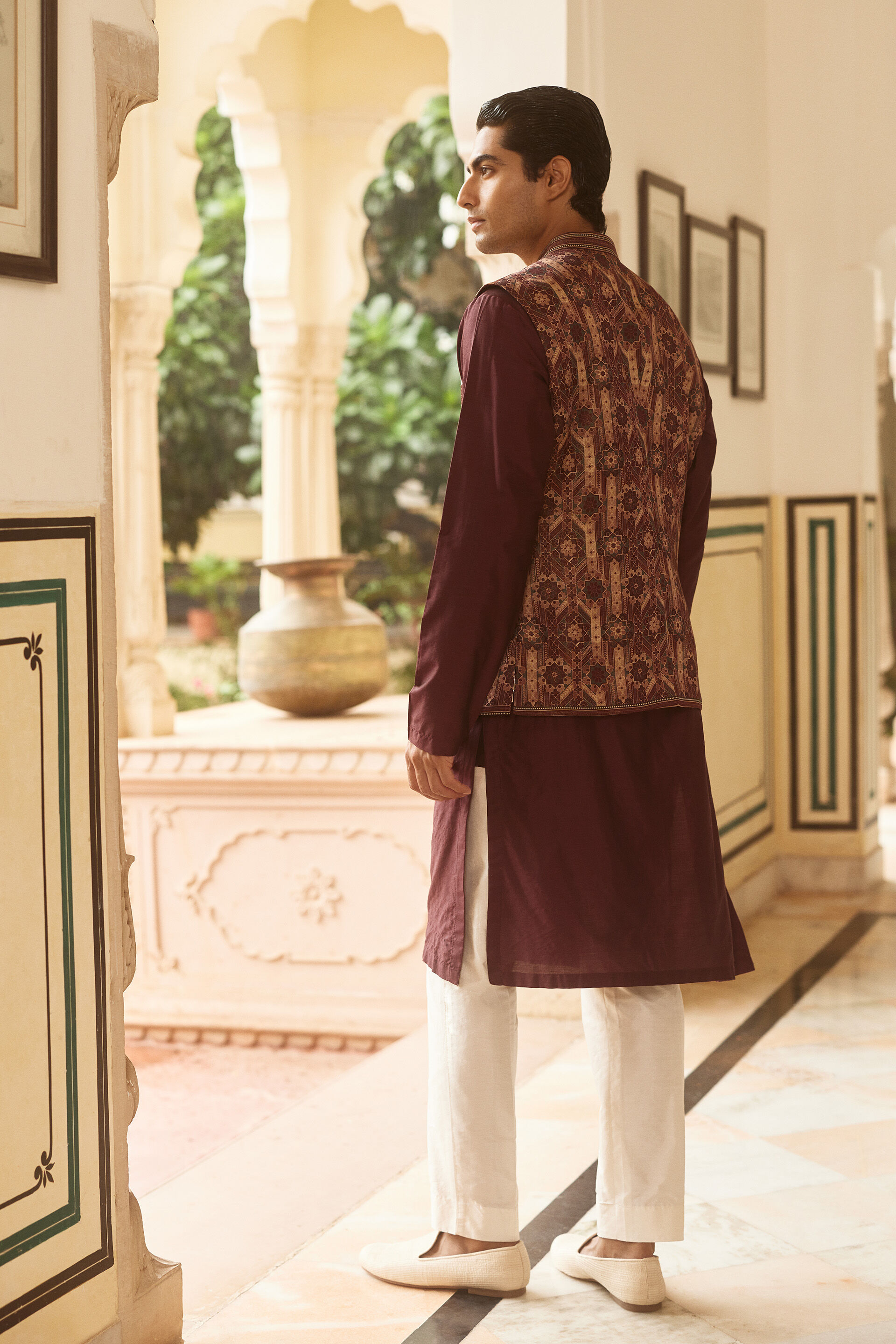 Ranjan Nehru Jacket - Maroon, Maroon, image 2
