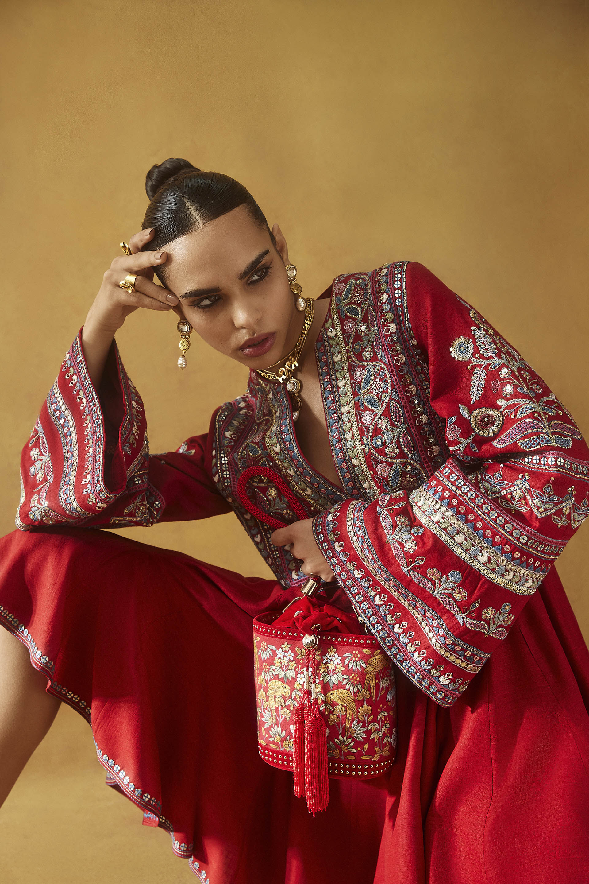 Pichhwai Bucket Bag - Scarlet Red, Red, image 6