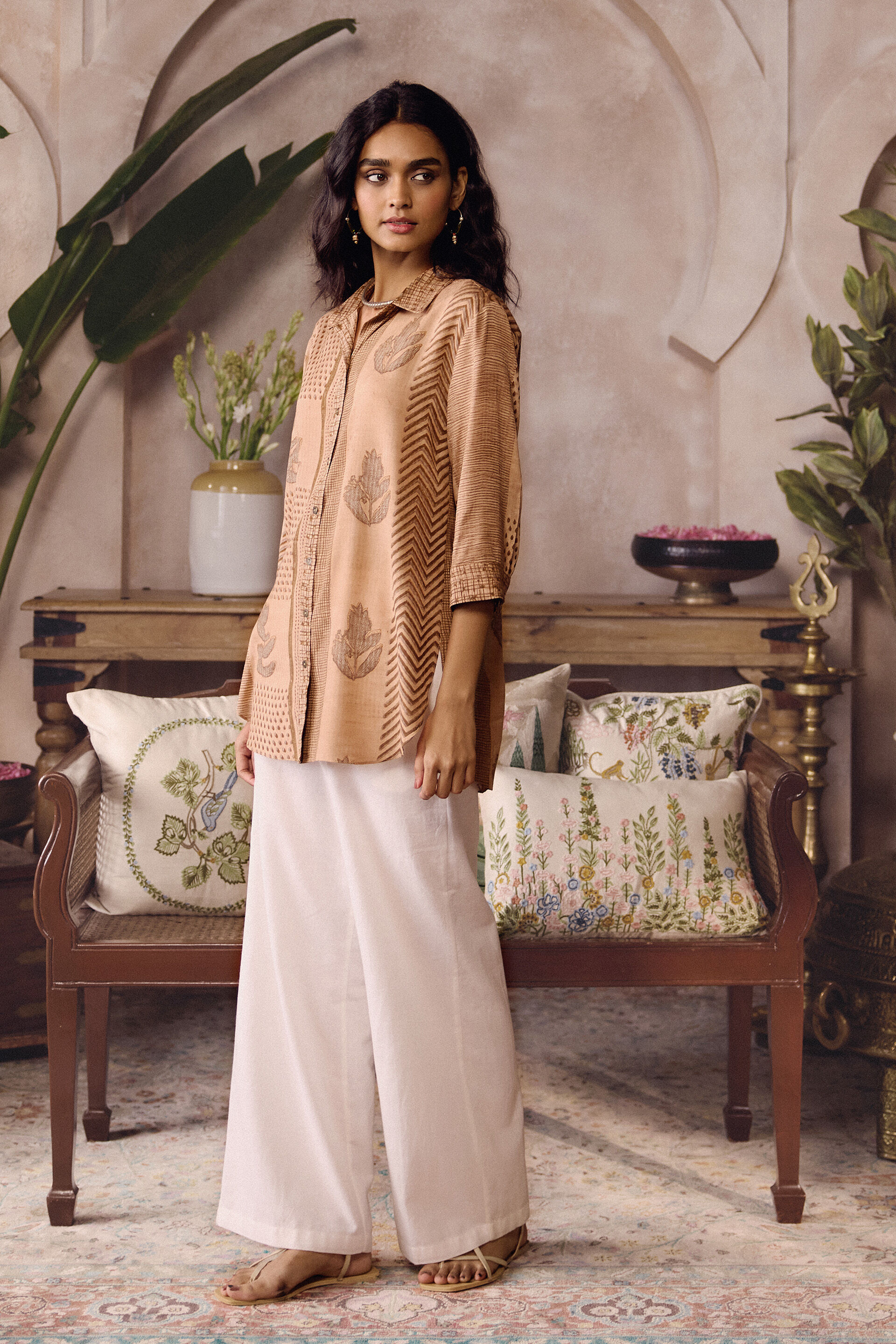 Laguna Hand-block Printed Mul Shirt -  Brown, Brown, image 3